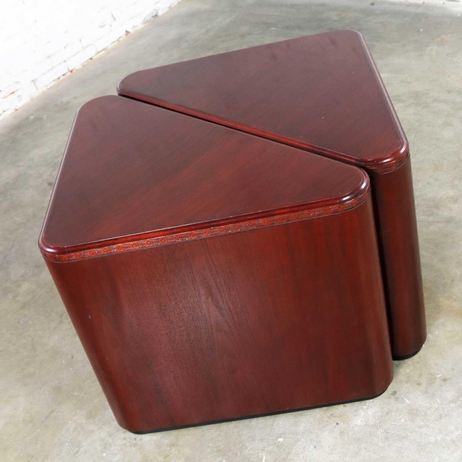 Vintage Pair of Mahogany Triangular End Tables or Pedestals 2