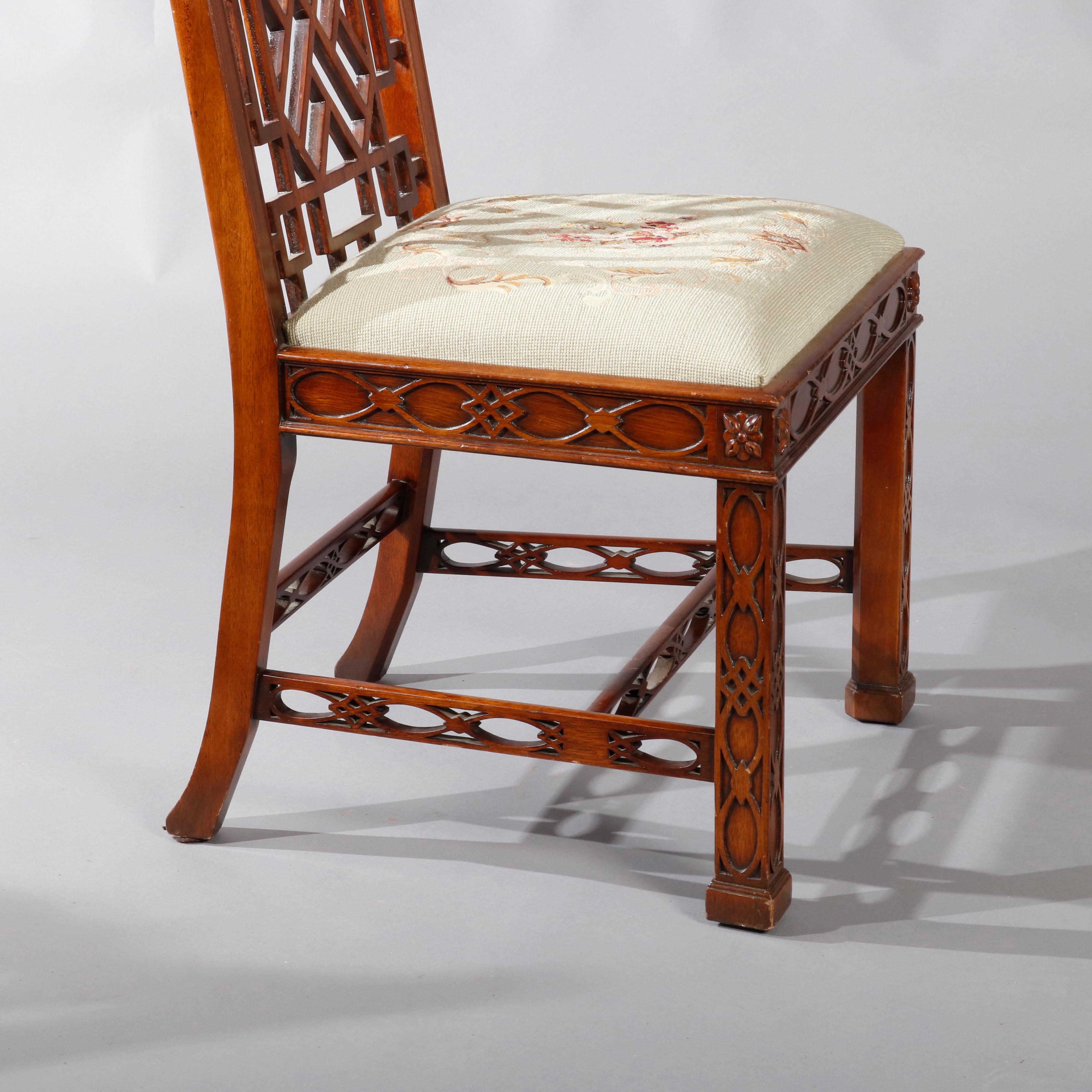 Pair of Maitland Smith Mahogany Chinese Chippendale Side Chairs, circa 1940 2