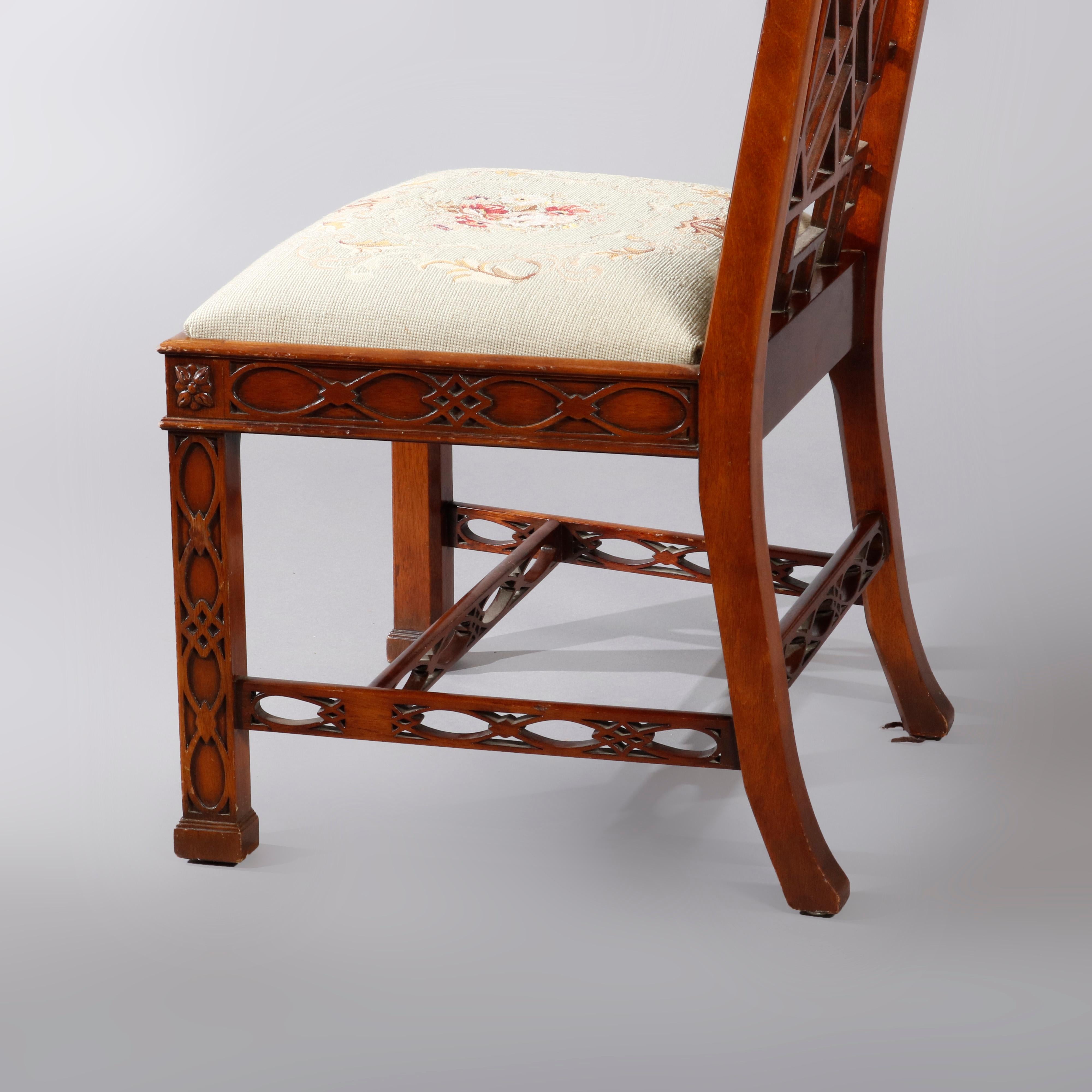 Pair of Maitland Smith Mahogany Chinese Chippendale Side Chairs, circa 1940 In Good Condition In Big Flats, NY
