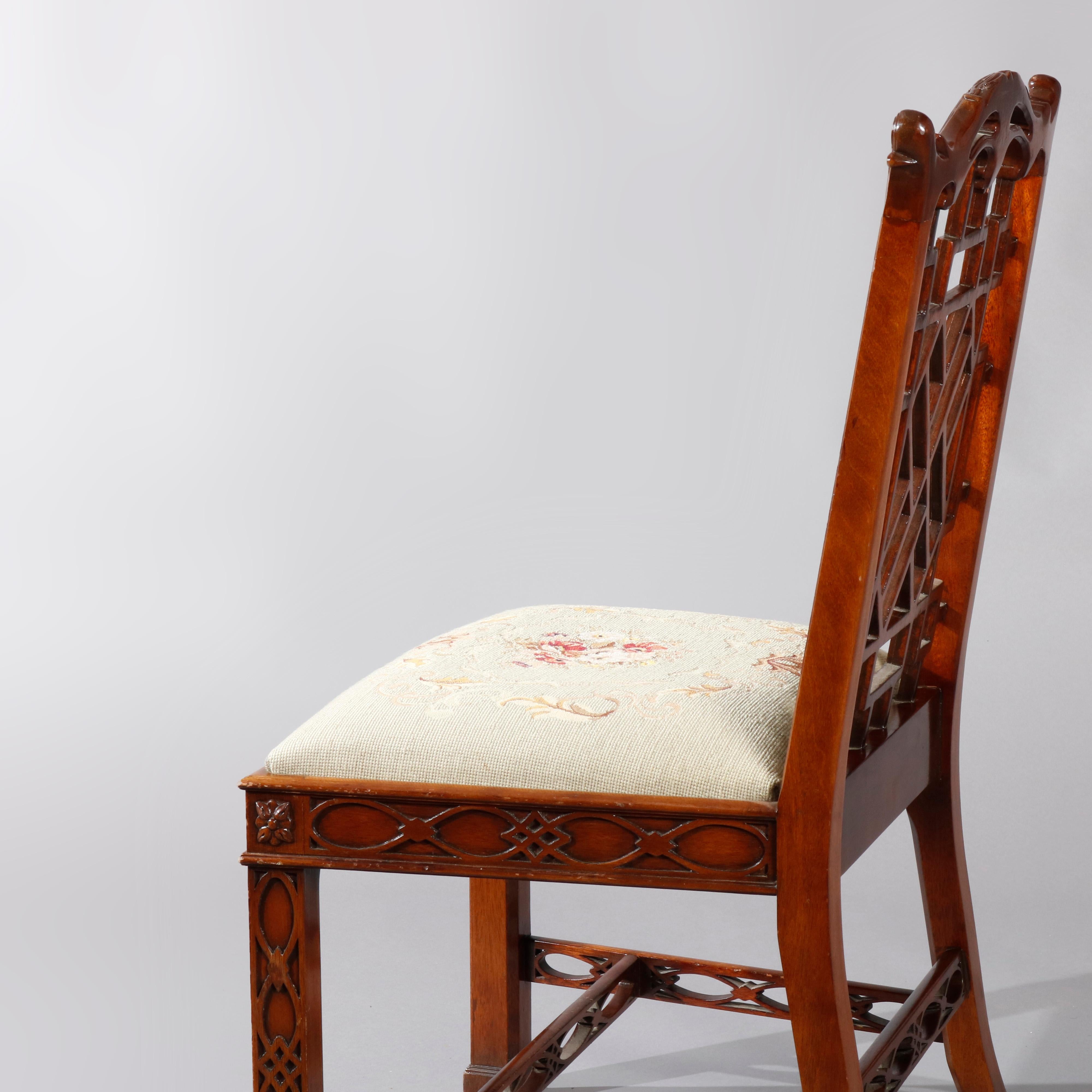 20th Century Pair of Maitland Smith Mahogany Chinese Chippendale Side Chairs, circa 1940