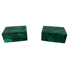 Vintage Pair of Malachite Gemstone Lidded Boxes
