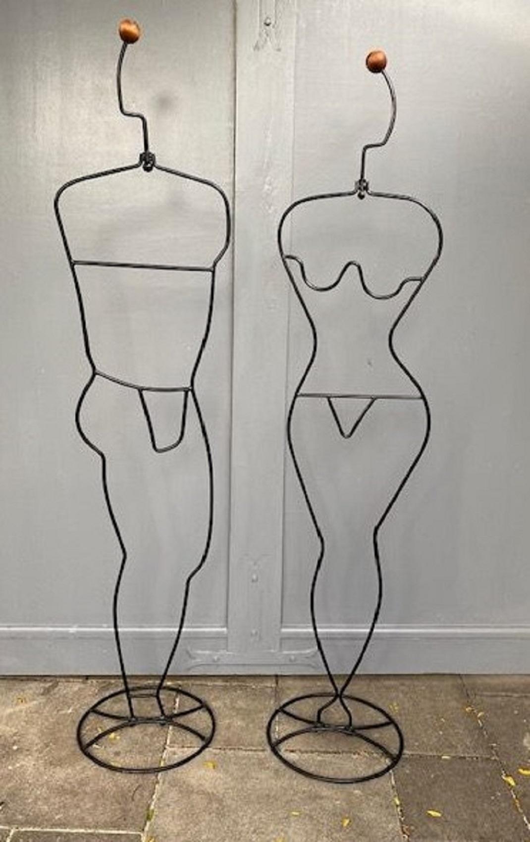 Modern Pair of Male & Female Metal Mannequins- Hat & Coat Stands by Laurids Lonborg 80s