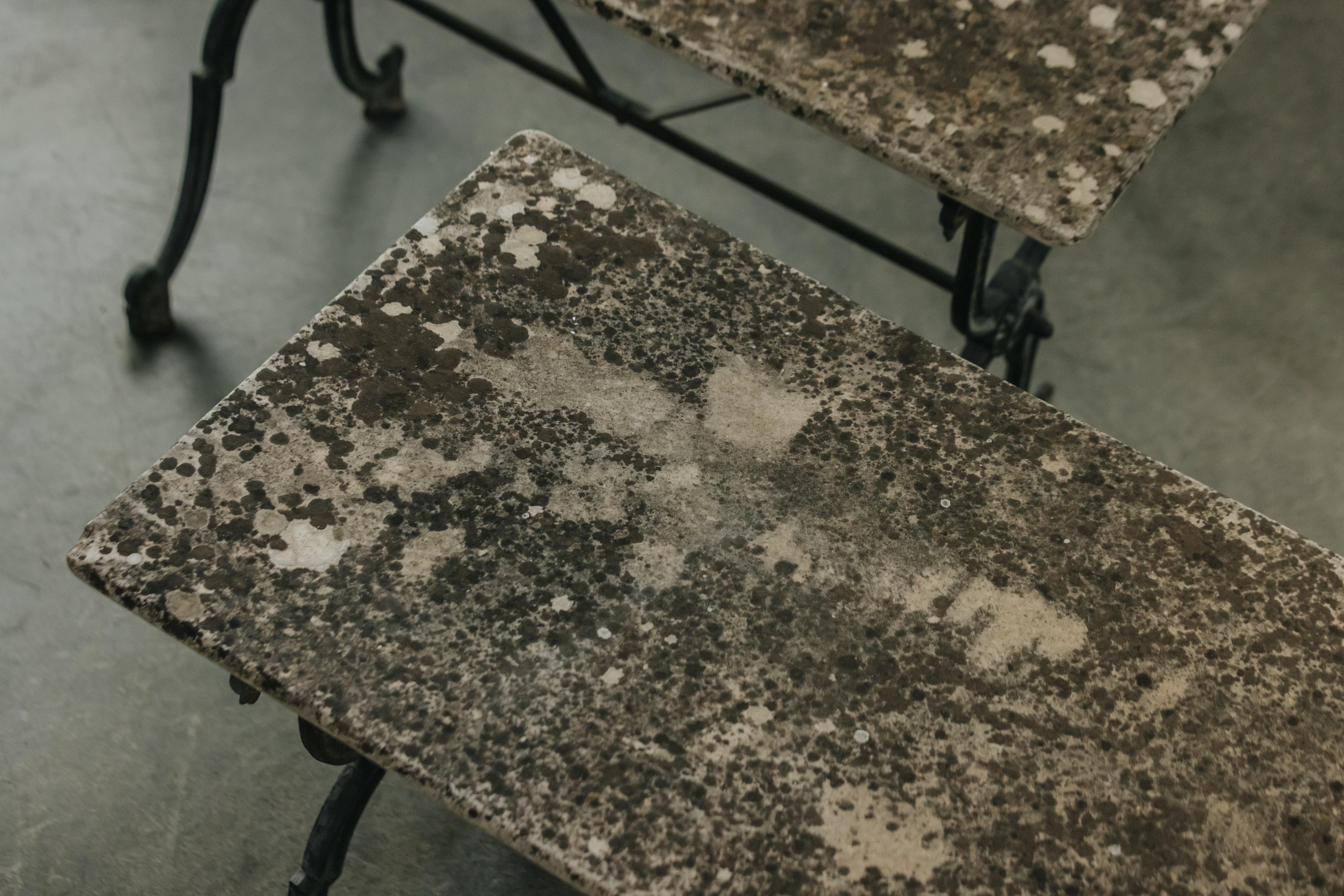 European Vintage Pair Of Marble and Iron Garden Tables From France, Circa 1940