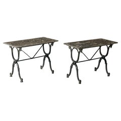 Vintage Pair Of Marble and Iron Garden Tables From France, Circa 1940