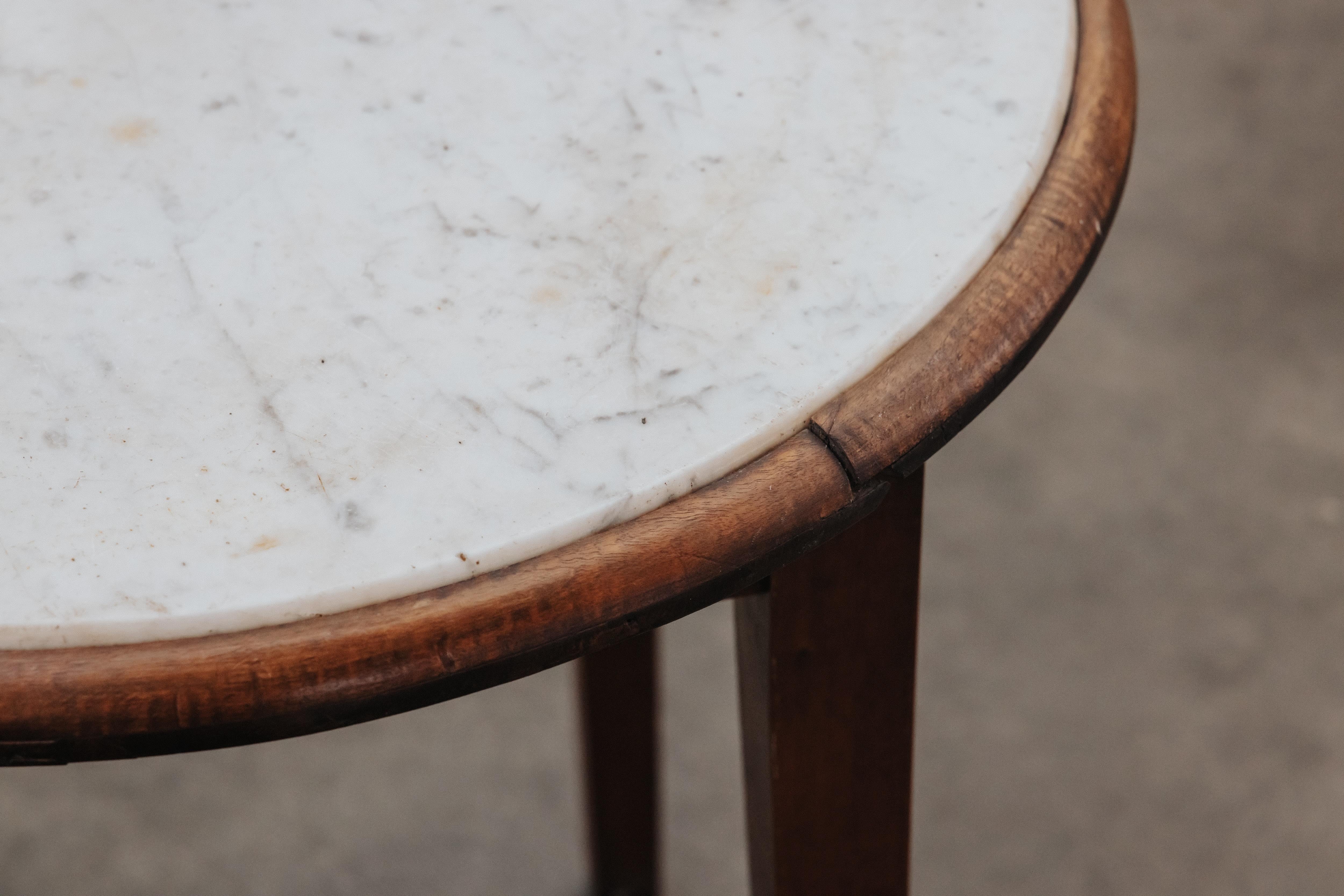 European Vintage Pair Of Marble Bistro Tables From France, Circa 1960 For Sale