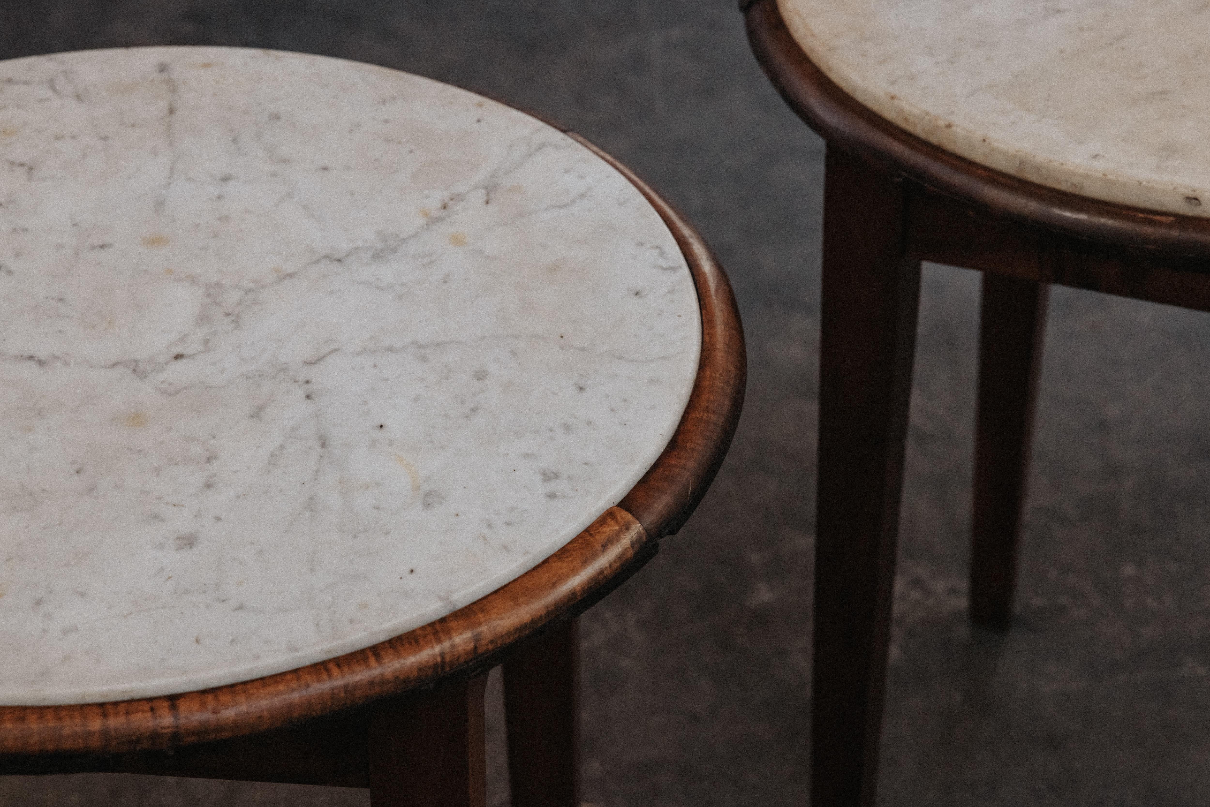 Vintage Pair Of Marble Bistro Tables From France, Circa 1960 For Sale 3