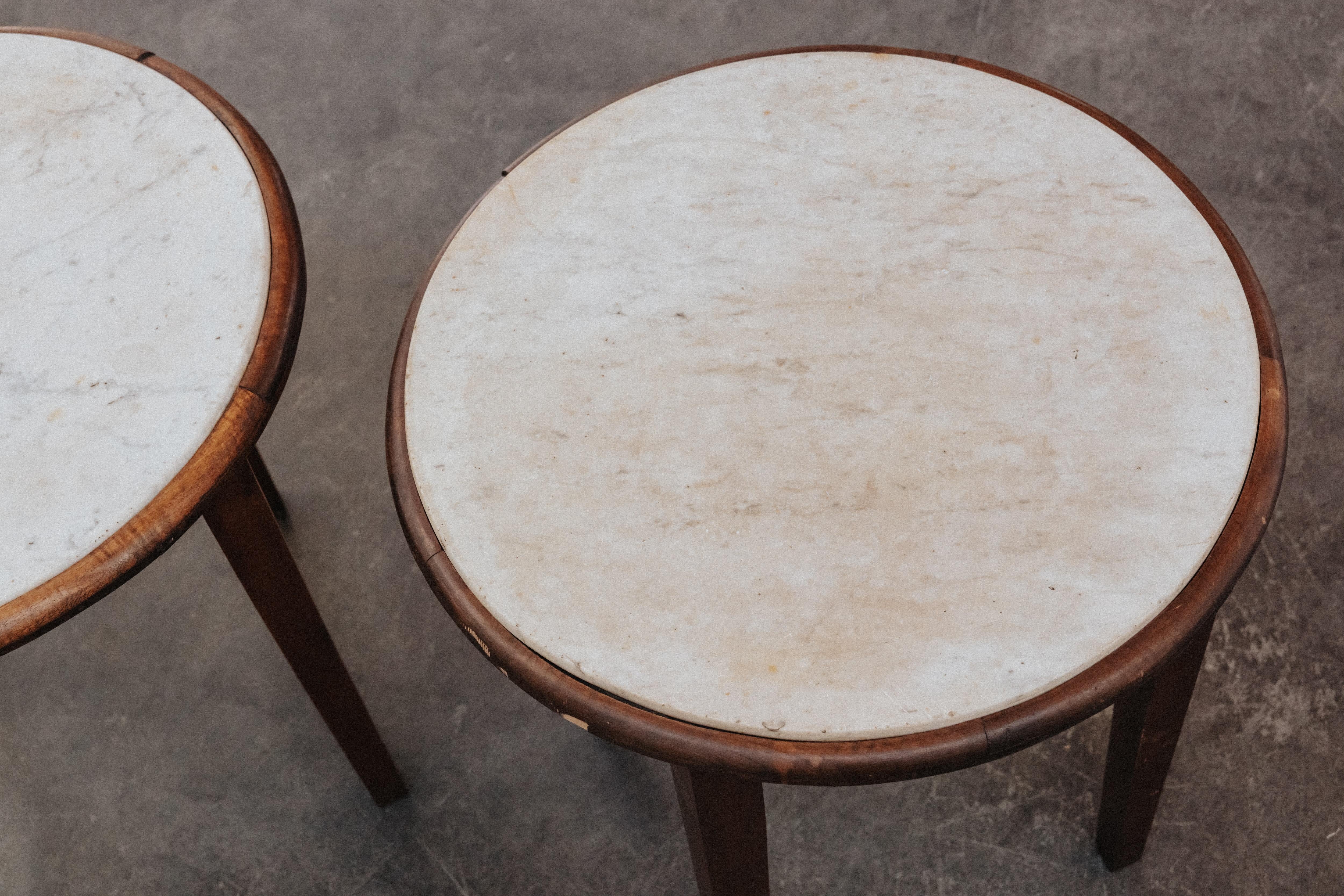Vintage Pair Of Marble Bistro Tables From France, Circa 1960 For Sale 4