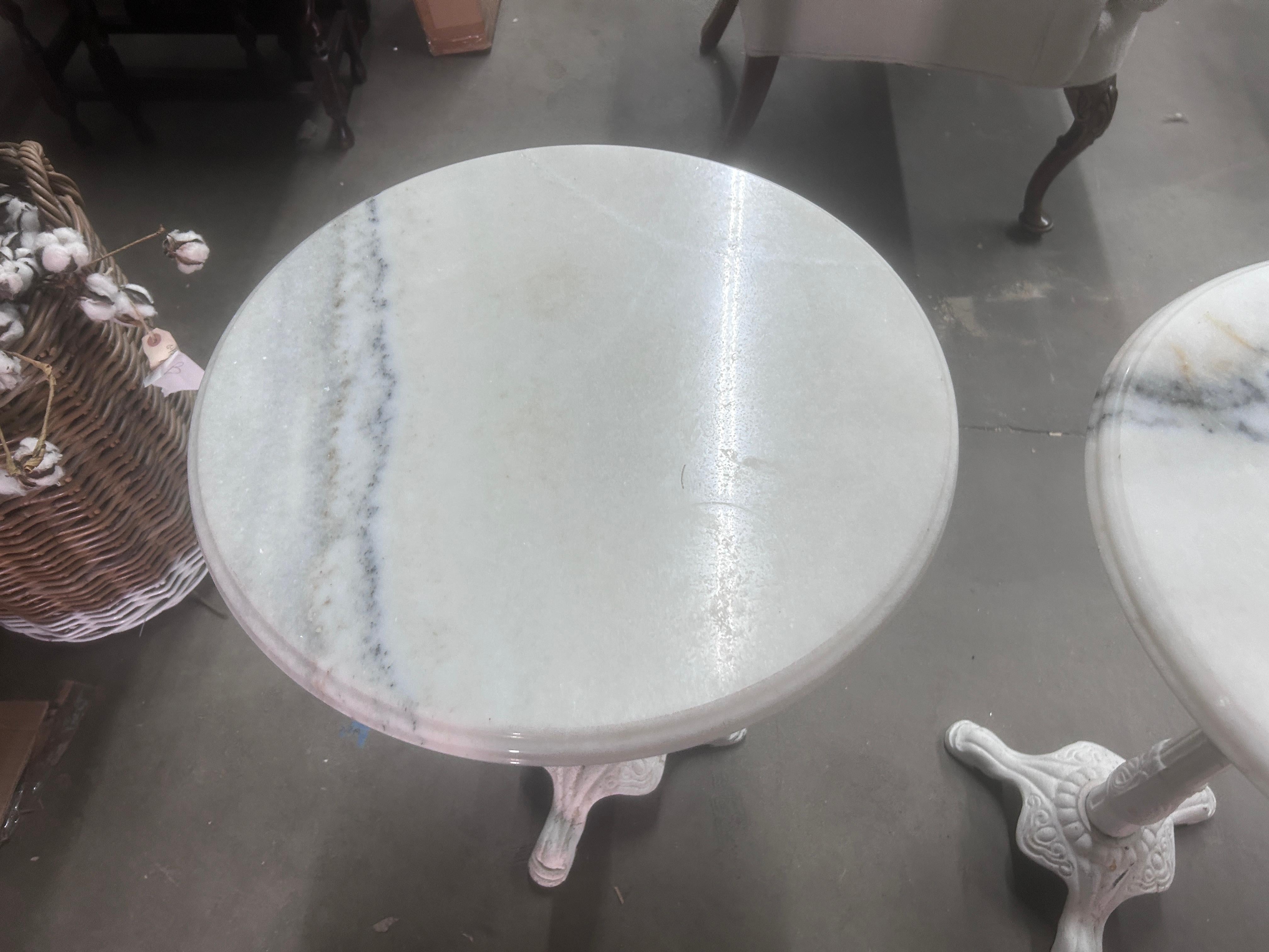 Vintage Pair of Marble & Cast Iron Pedestal End Tables For Sale 3