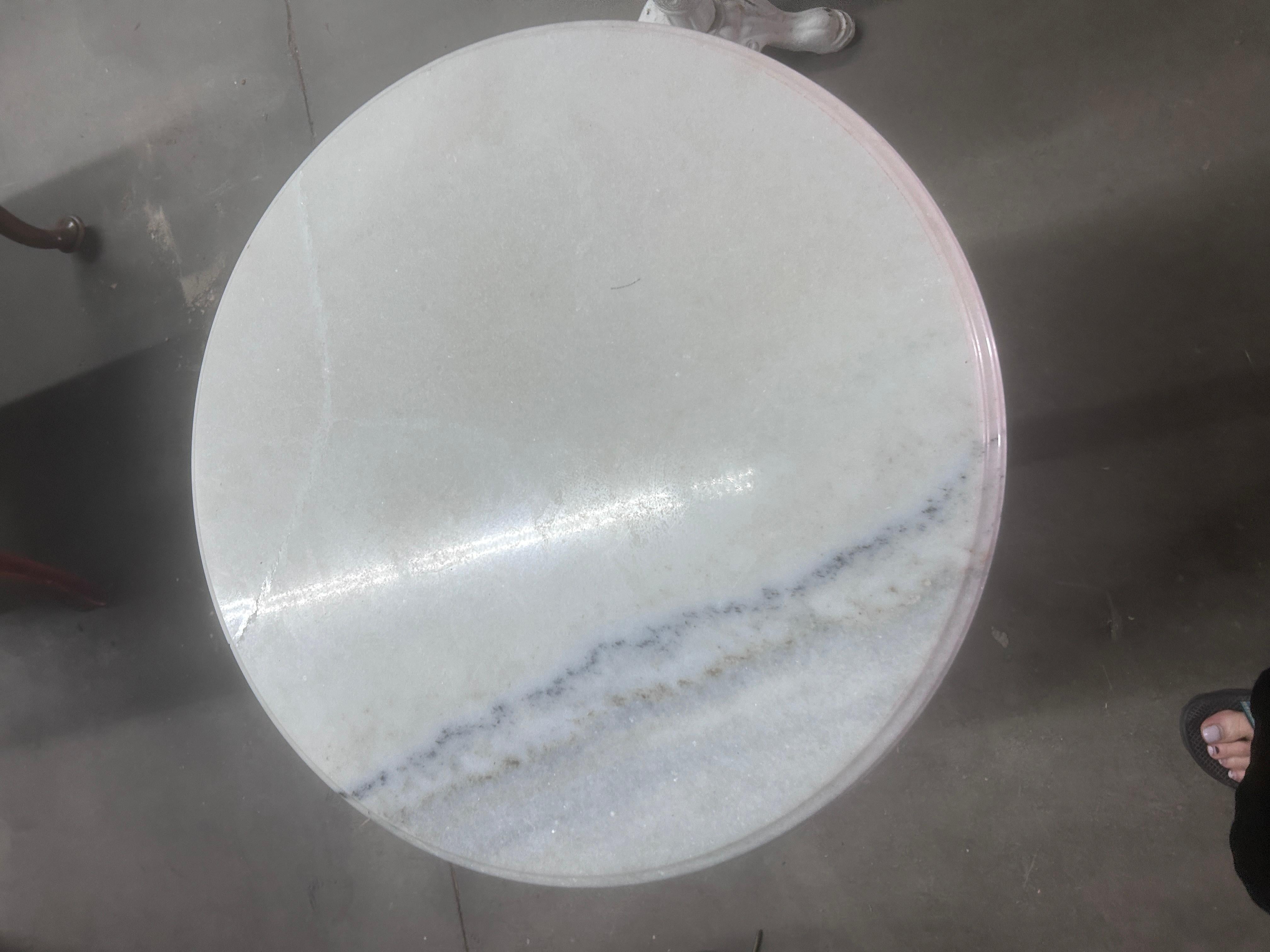 Vintage Pair of Marble & Cast Iron Pedestal End Tables For Sale 4