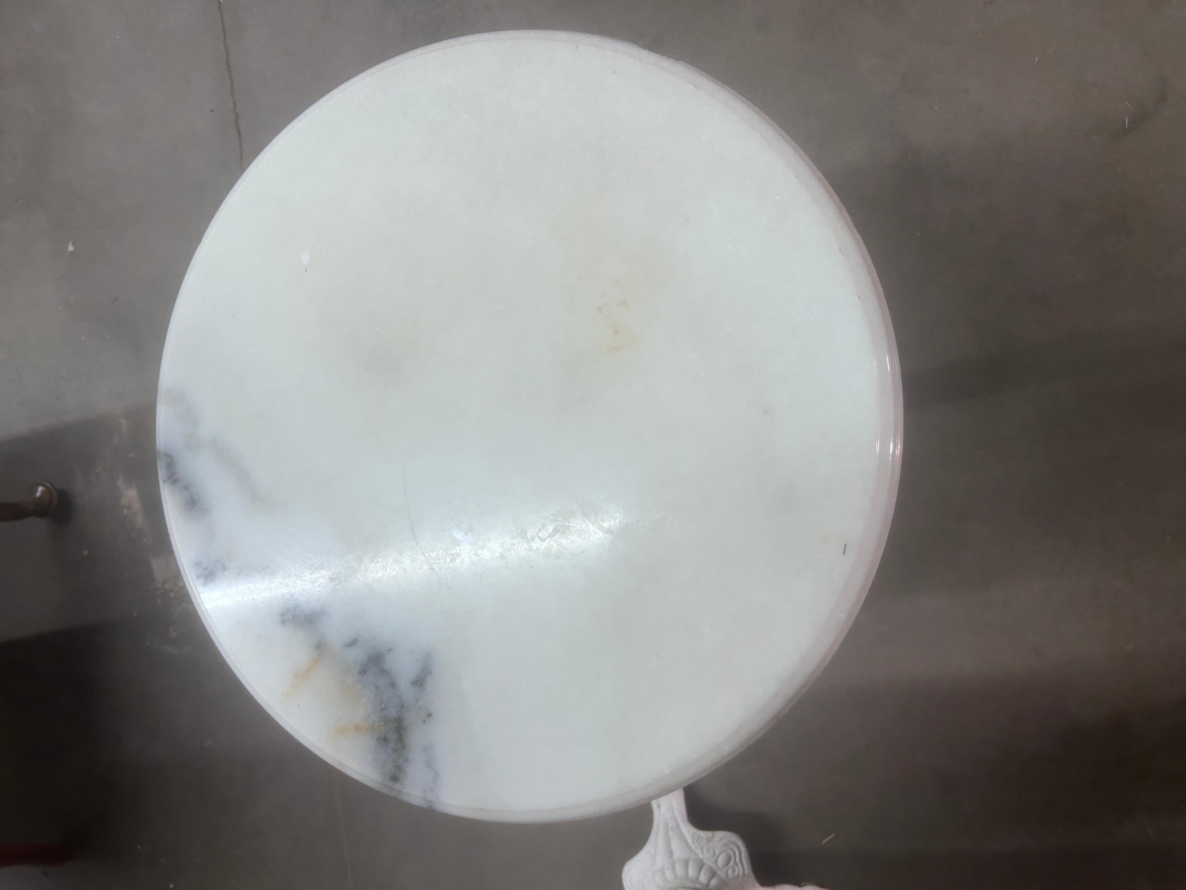 Vintage Pair of Marble & Cast Iron Pedestal End Tables For Sale 5