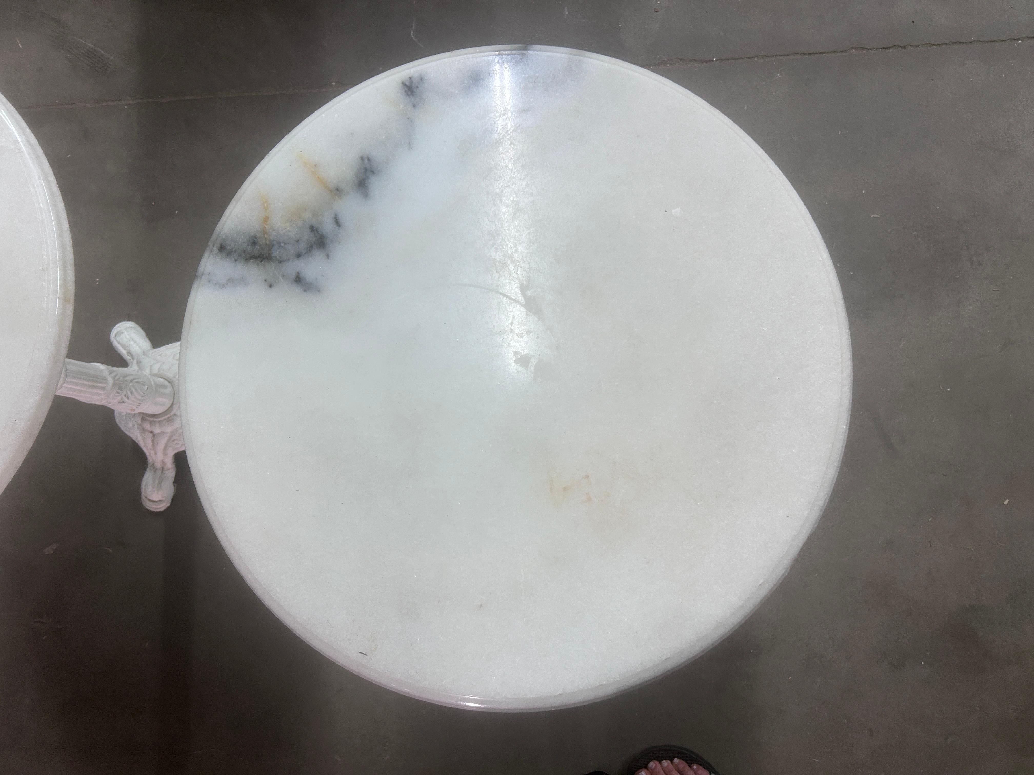 Vintage Pair of Marble & Cast Iron Pedestal End Tables For Sale 6