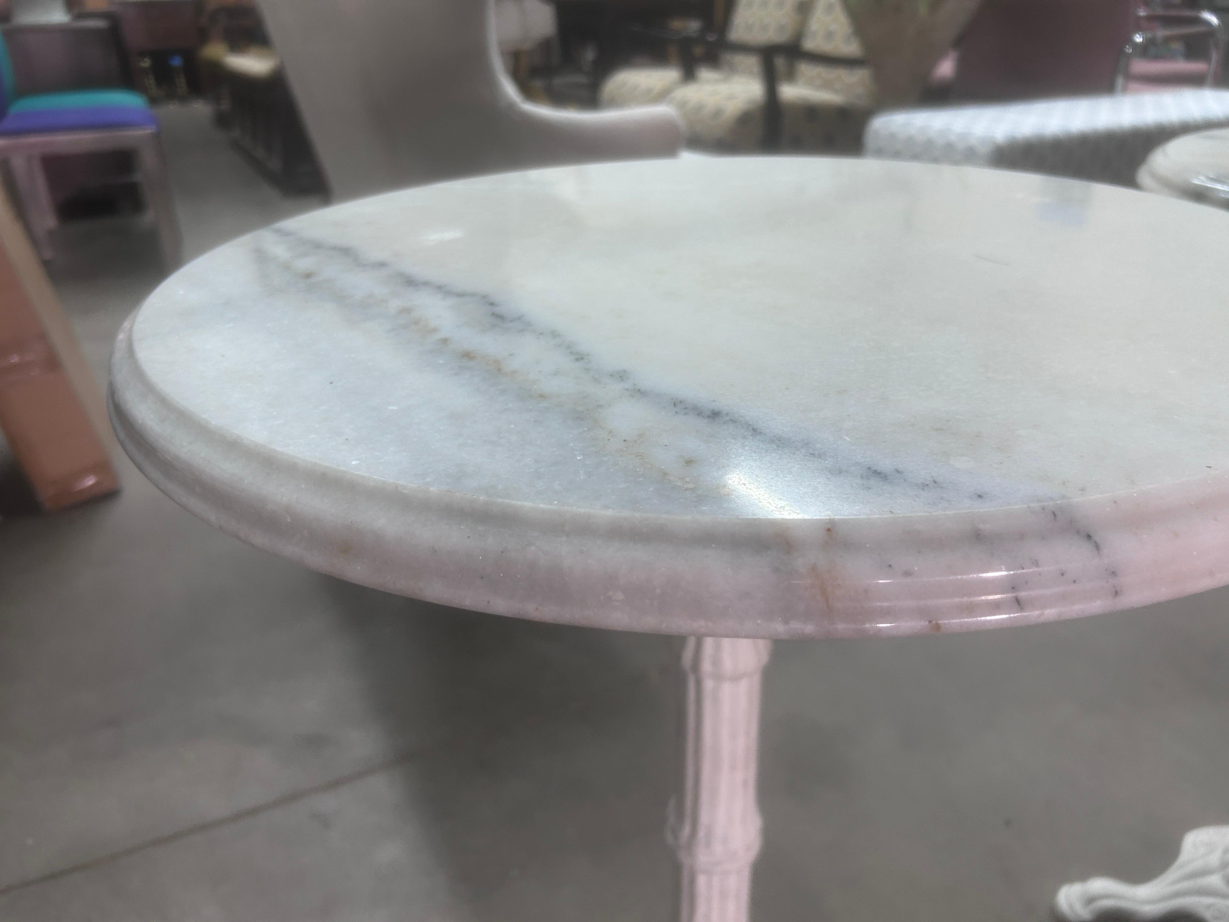 Vintage Pair of Marble & Cast Iron Pedestal End Tables For Sale 7