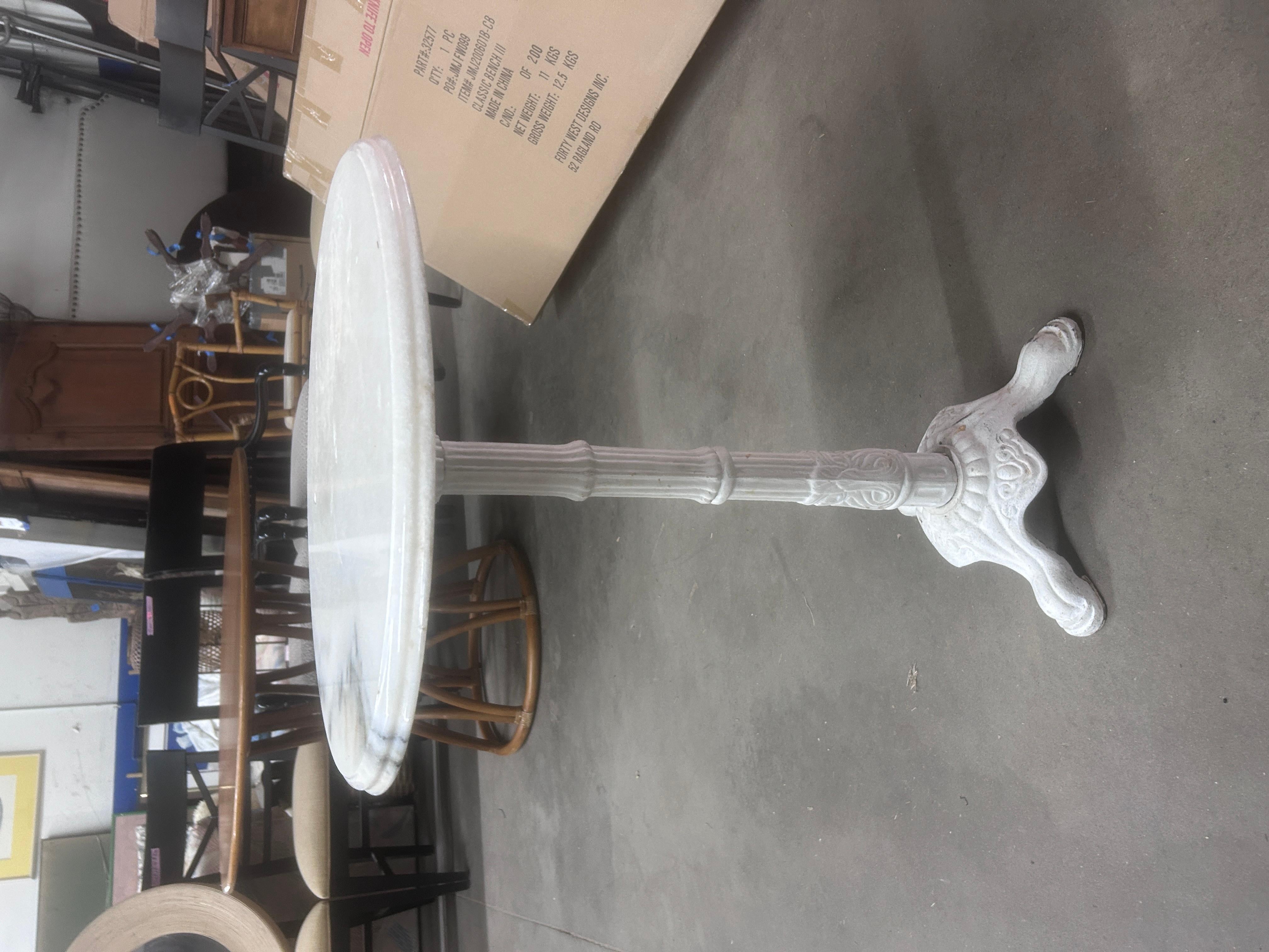 Vintage Pair of Marble & Cast Iron Pedestal End Tables For Sale 8