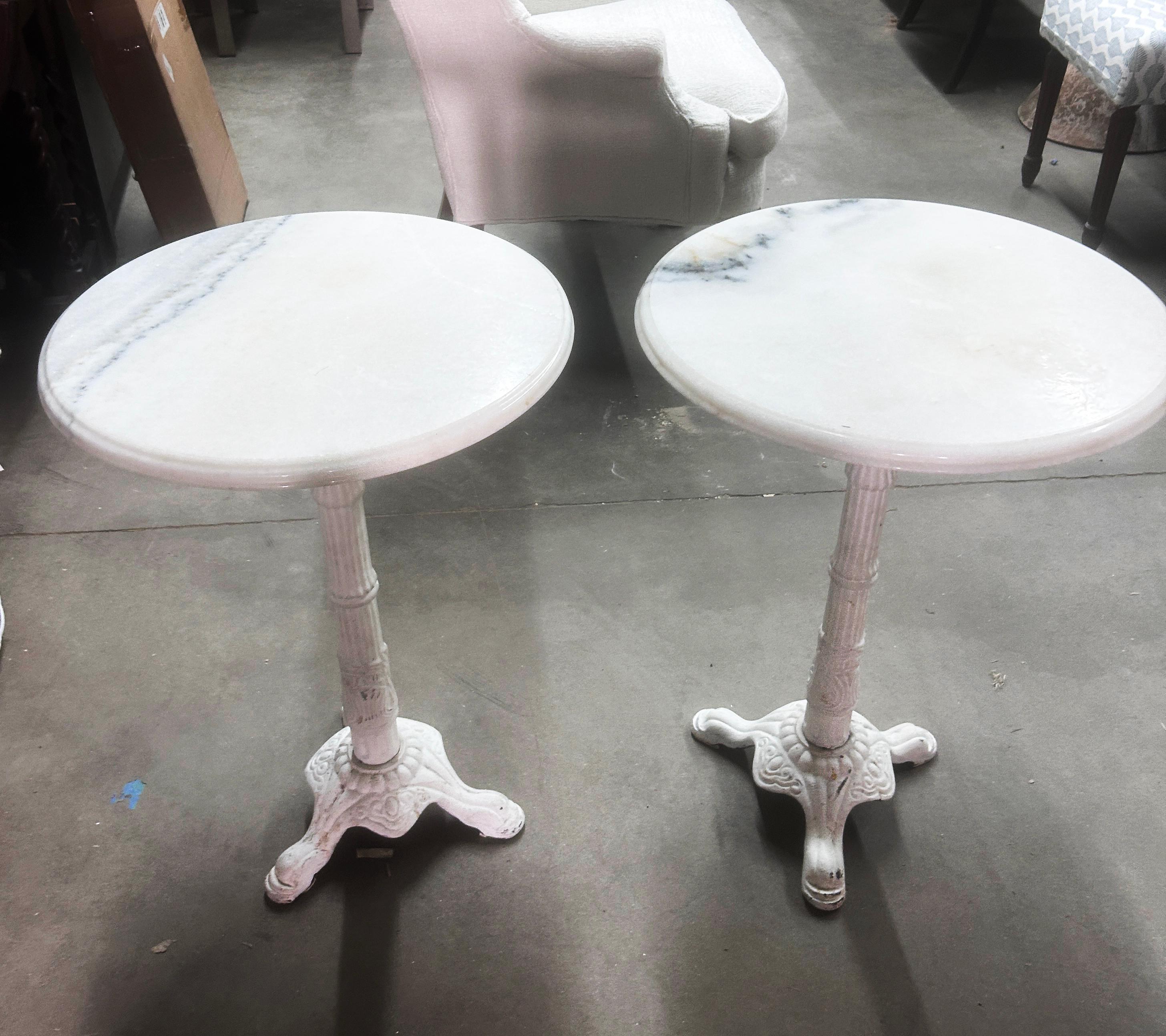Vintage Pair of Marble & Cast Iron Pedestal End Tables In Good Condition For Sale In Sheridan, CO
