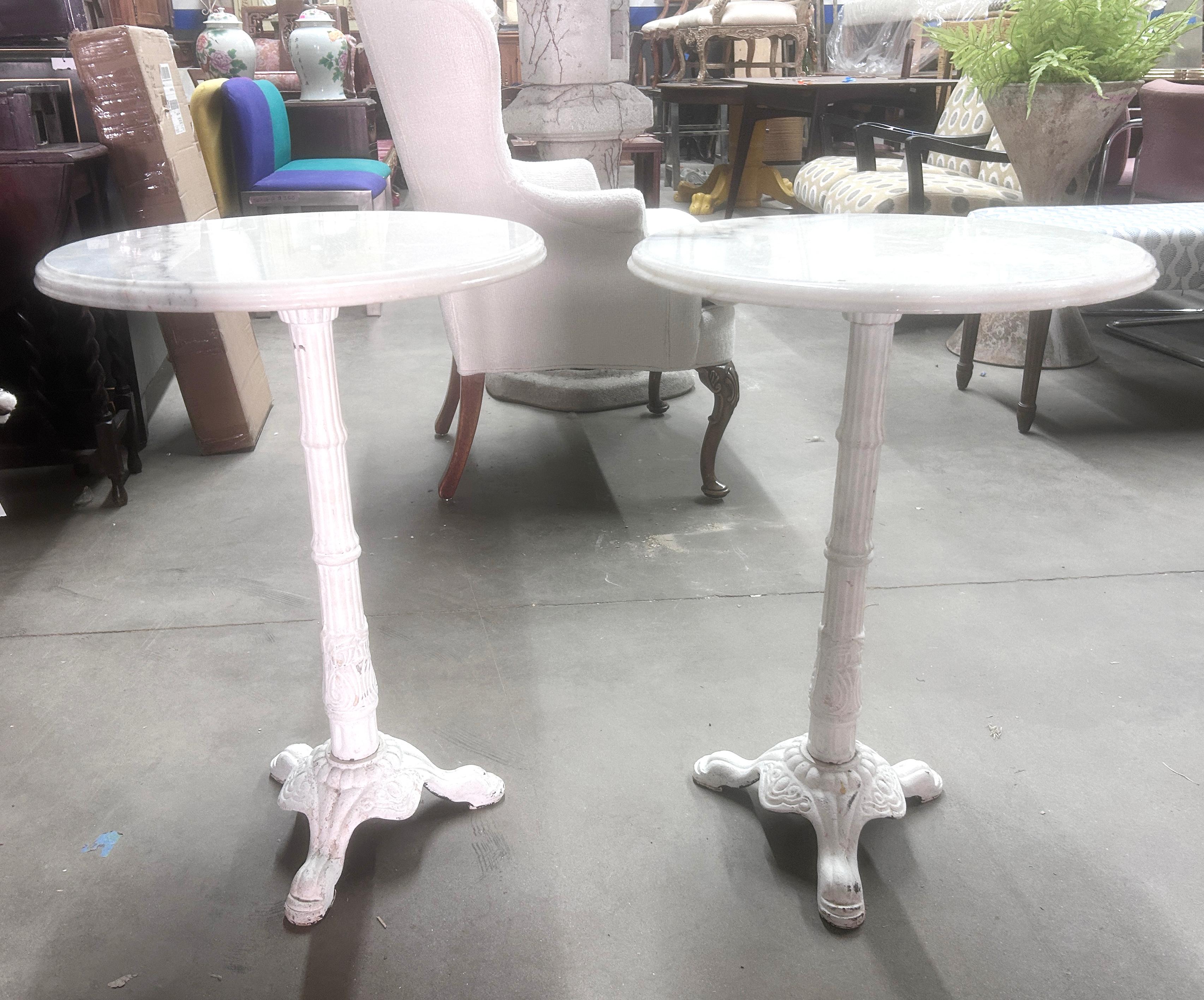 Vintage Pair of Marble & Cast Iron Pedestal End Tables For Sale 1