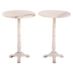 Vintage Pair of Marble & Cast Iron Pedestal End Tables