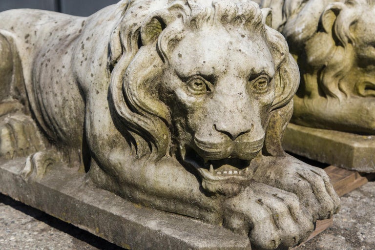 Vintage Pair of Marble Lions For Sale at 1stDibs
