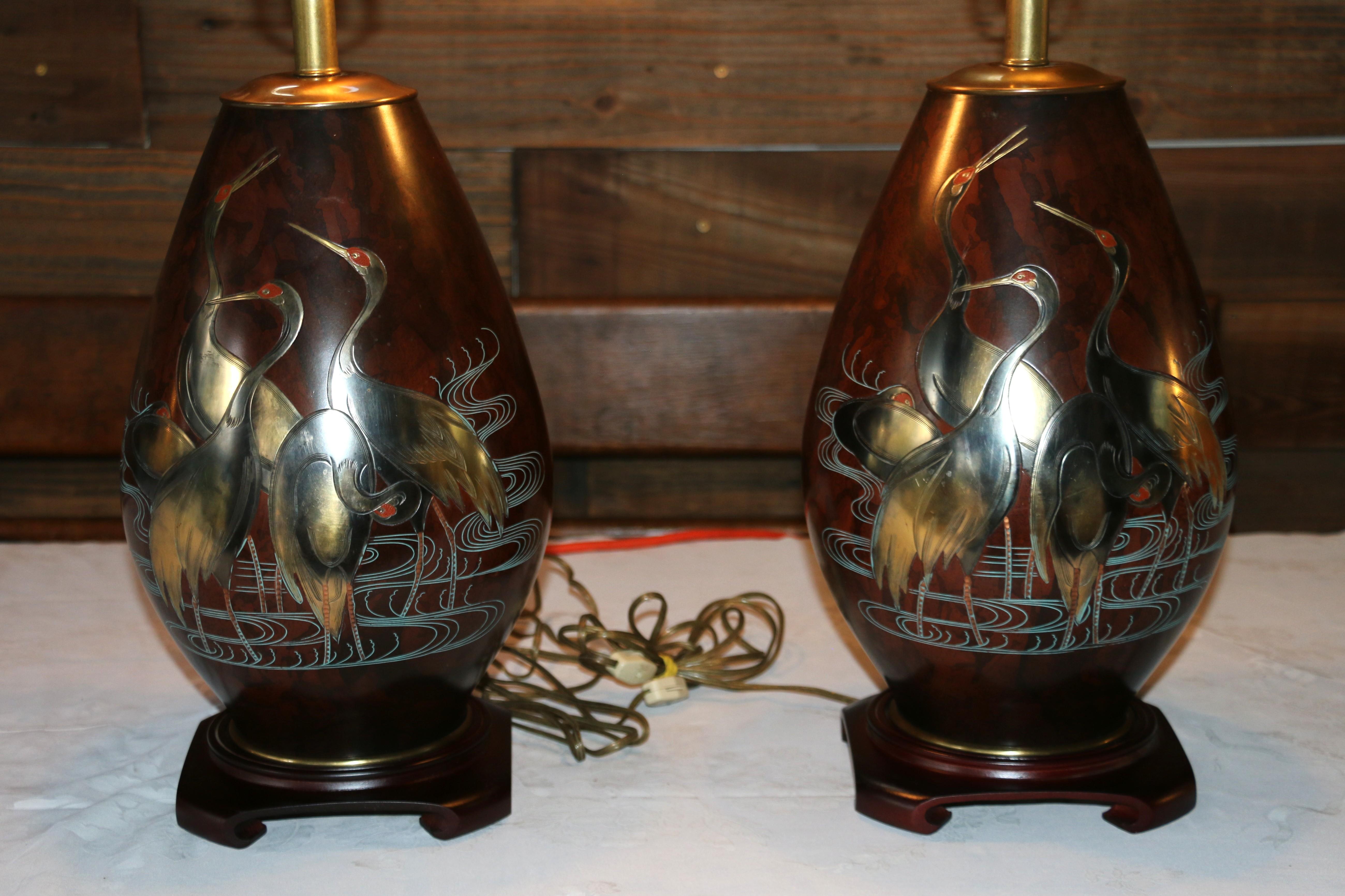 Paire de lampes de table en métal mélangé Marbro Bronze, Vintage 1950s en vente 3