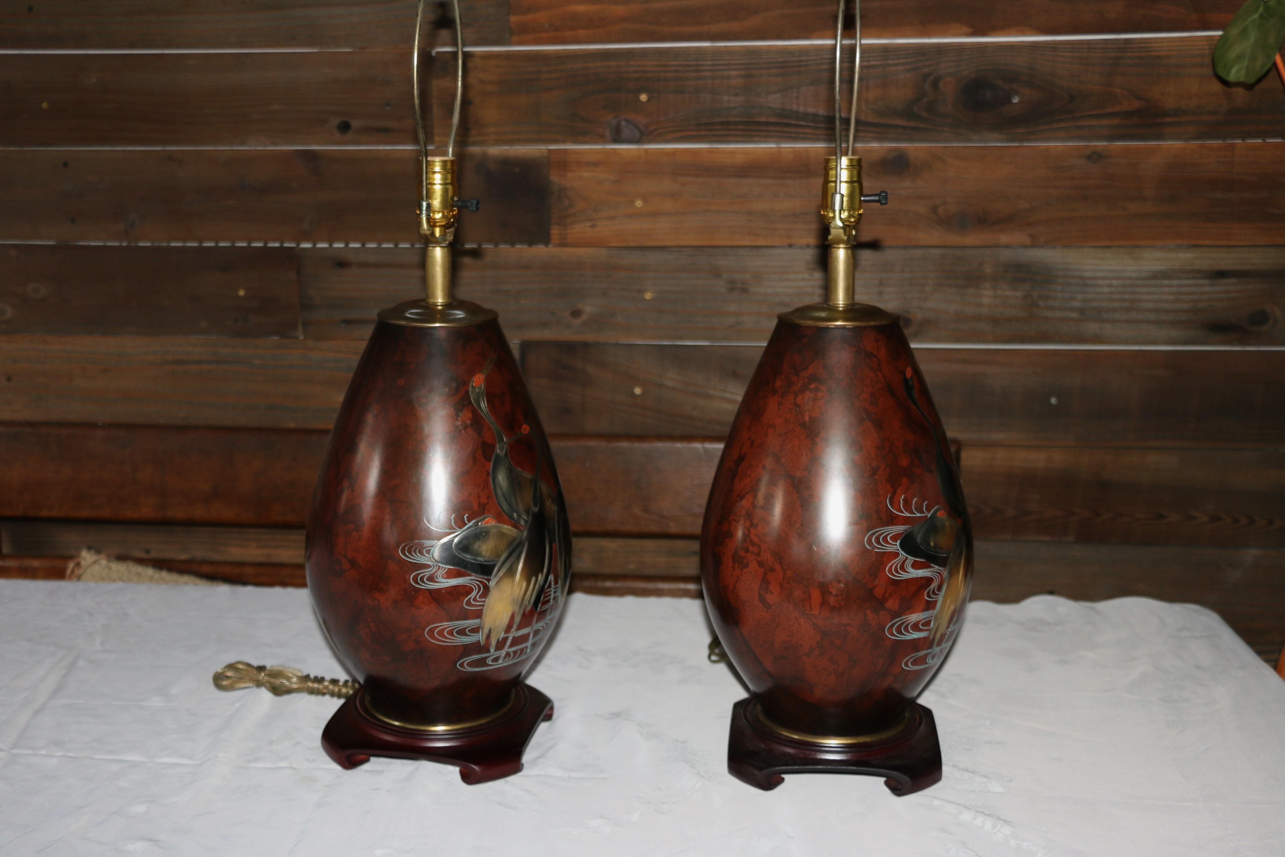 Mid-Century Modern Paire de lampes de table en métal mélangé Marbro Bronze, Vintage 1950s en vente