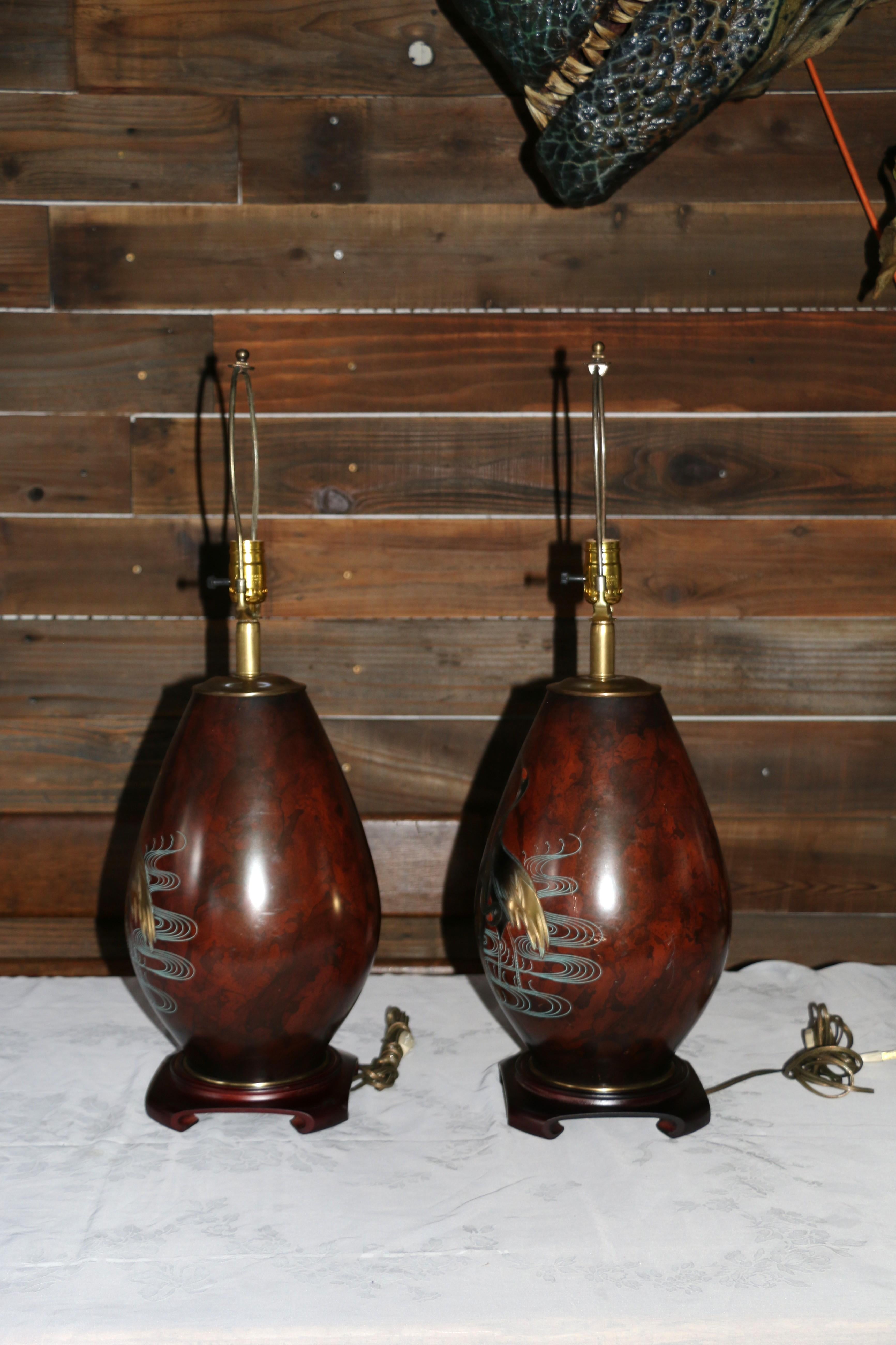 Paire de lampes de table en métal mélangé Marbro Bronze, Vintage 1950s Bon état - En vente à North Hollywood, CA