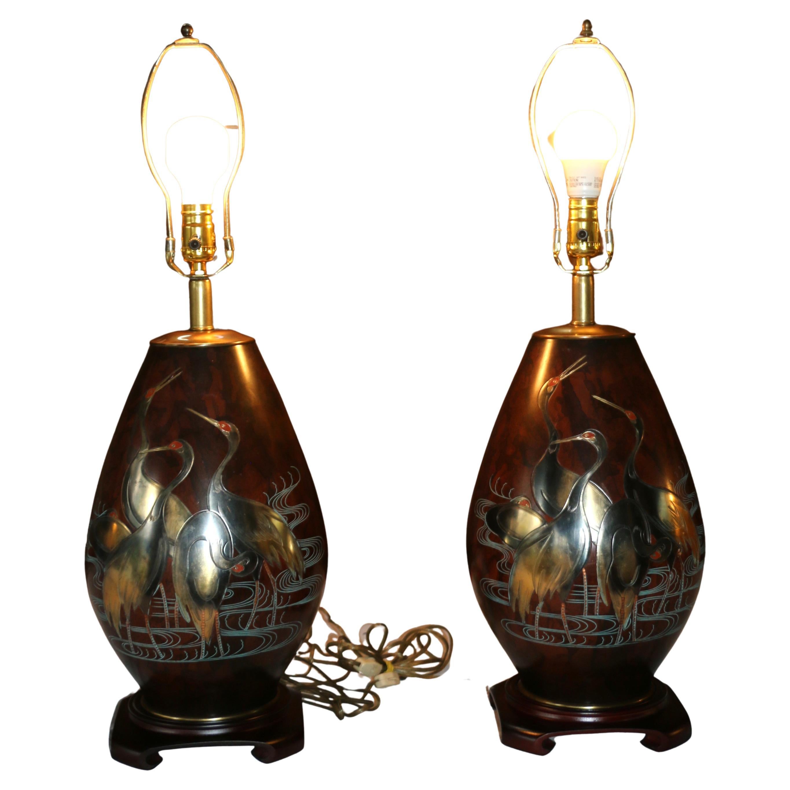 Paire de lampes de table en métal mélangé Marbro Bronze, Vintage 1950s en vente