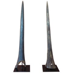 Vintage Pair of Marlin Fish Bills Mounted on Metal Stands from the Bahamas