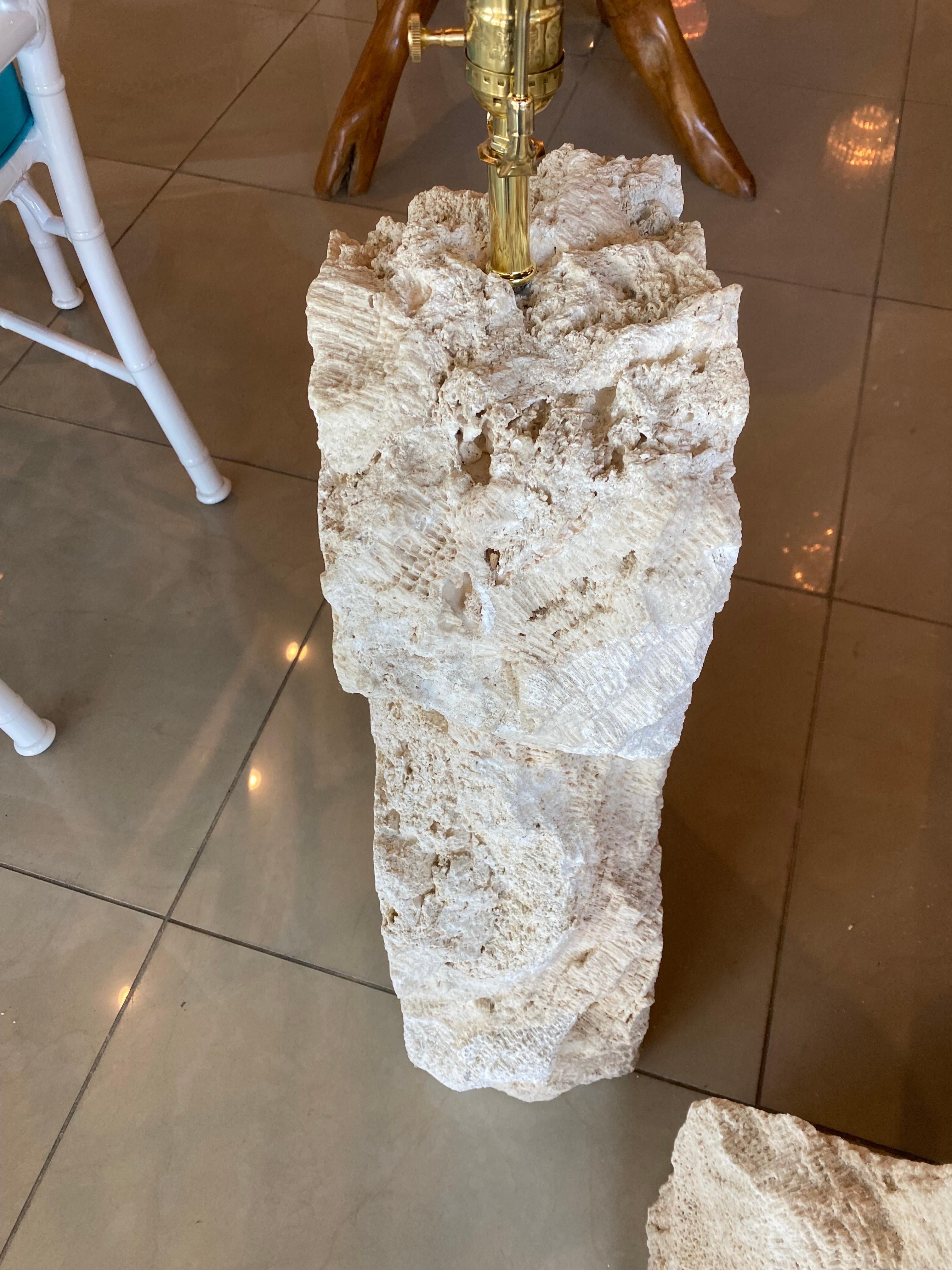 Paar massive Coquina-Tischlampen aus Korallen-Muschel-Stein, neu verdrahtet, Vintage im Angebot 6