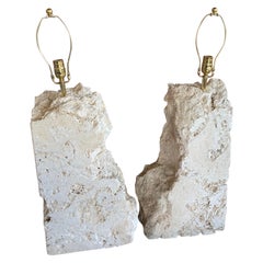 Vintage Pair of Massive Coquina Coral Shell Stone Table Lamps Newly Wired