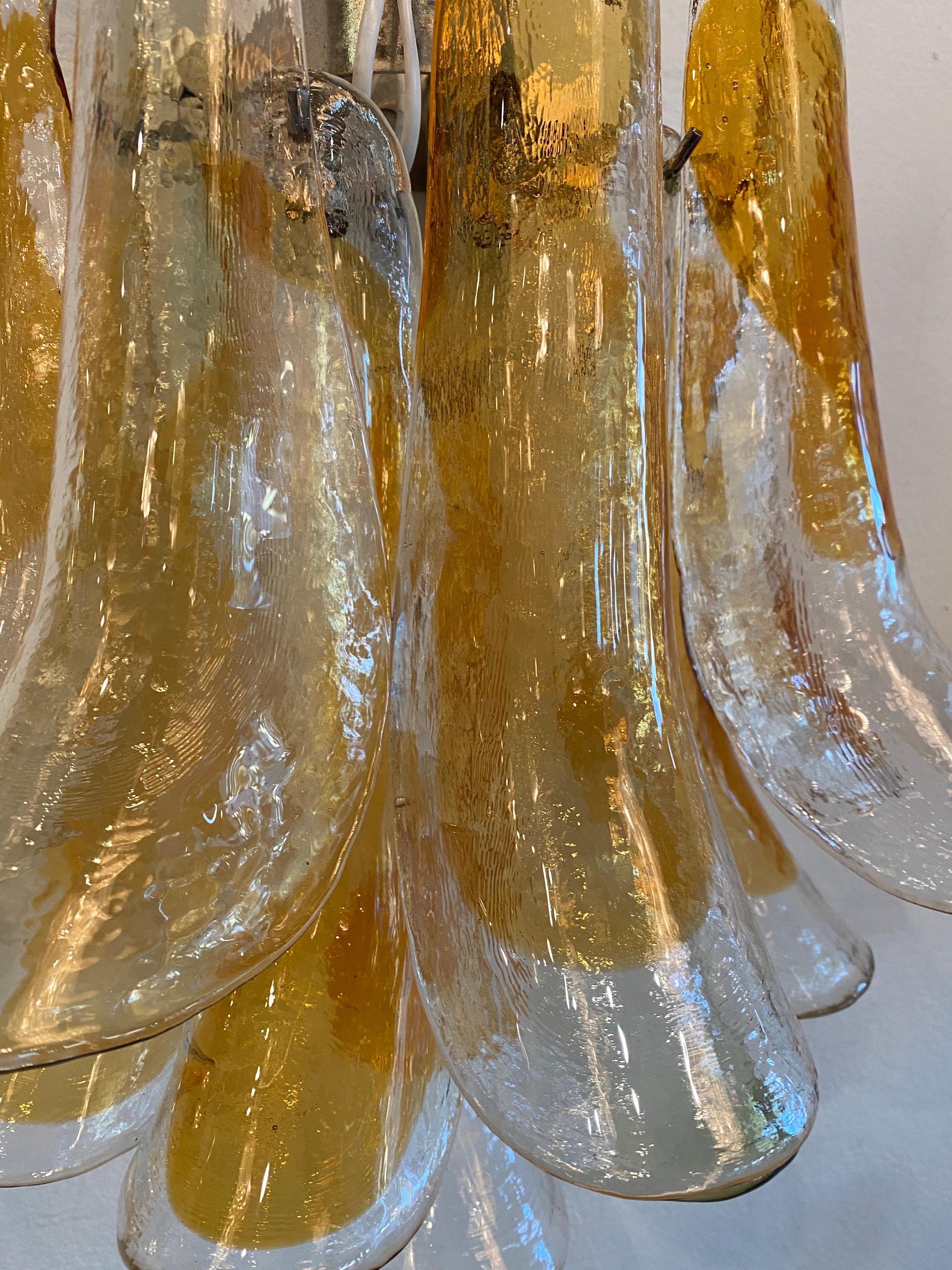 Vintage Pair of Mazzega Murano Glass Amber Feather Shoehorn Wall Lights Sconces  For Sale 3
