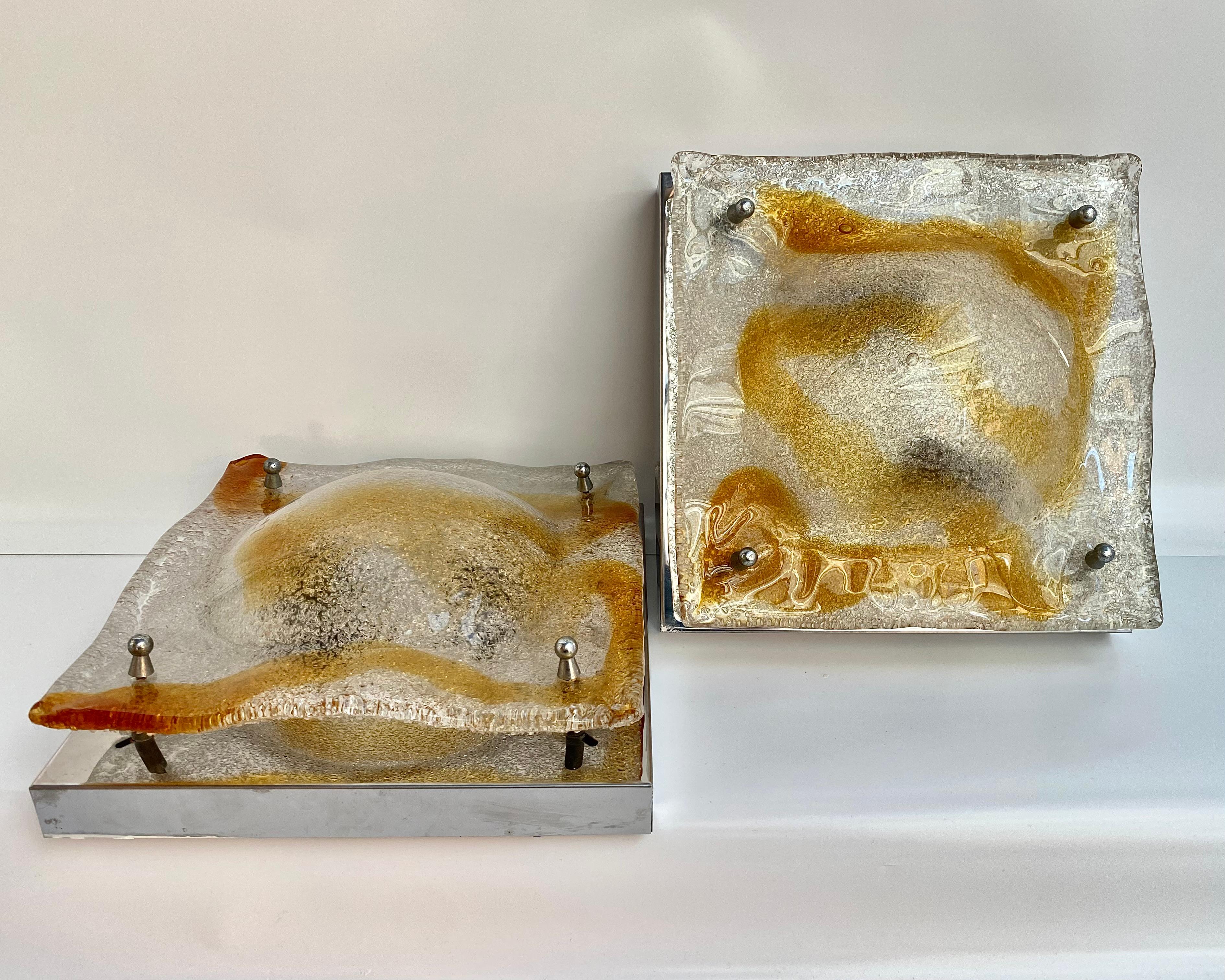 Vintage Paar Mazzega Murano Glas Abstrakte Wandleuchter, Italien, 1960 im Zustand „Hervorragend“ im Angebot in Bastogne, BE
