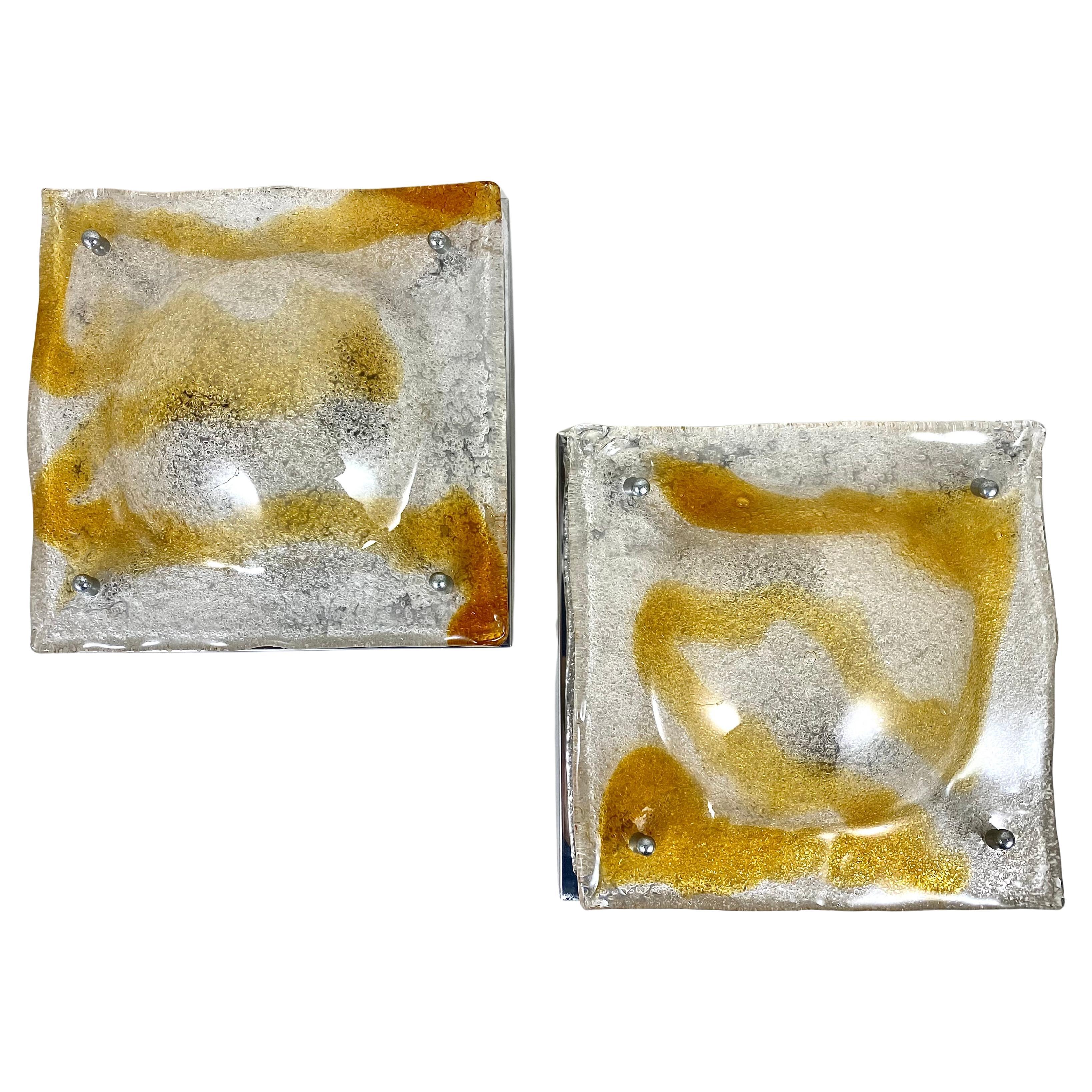 Vintage Pair of Mazzega Murano Glass Abstract Wall Sconces, Italy, 1960