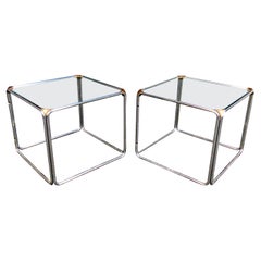 Vintage Pair of Metal and Glass Side Tables