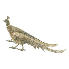 Vintage Pair of Metal Pheasants Statues Sculpture 22cm