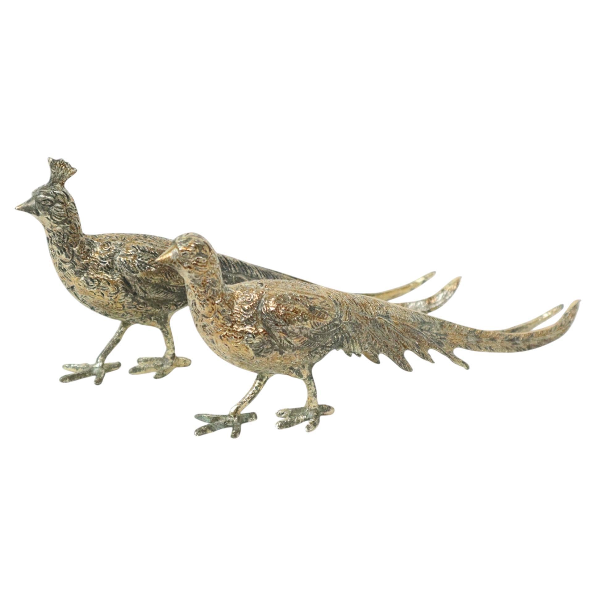 Coppia di statue di fagiani in metallo Vintage Sculpture 22cm