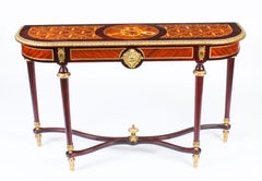 Vintage Pair of Meuble Français Marquetry Inlaid Console Tables, 20th Century