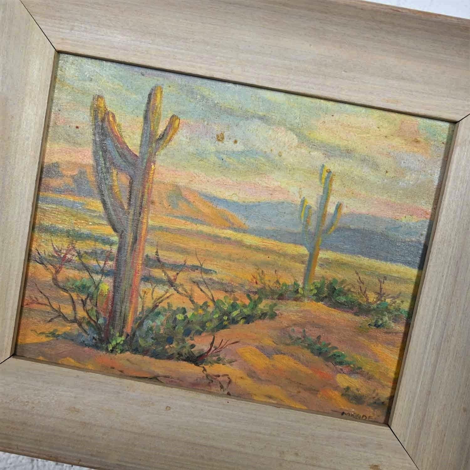 Wood Vintage Pair of Mid-Century California Desert Oil Paintings by H. Meade 