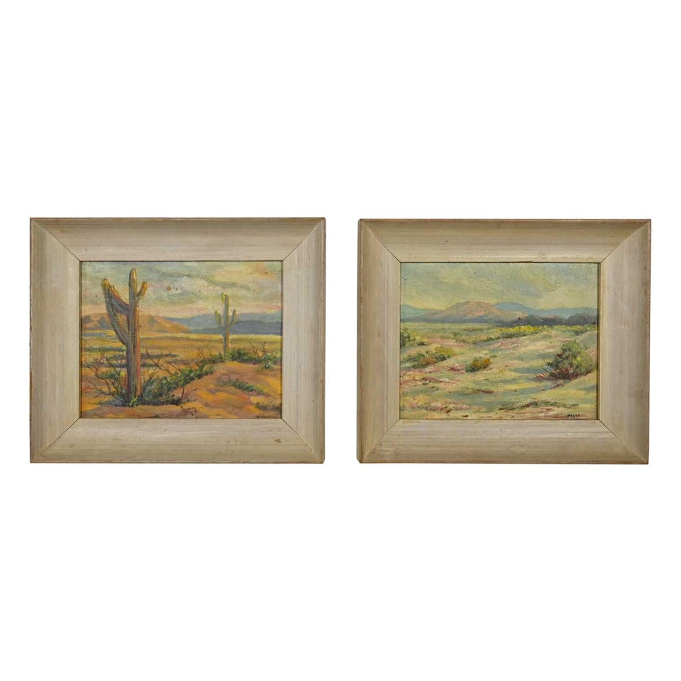Vintage Pair of Mid-Century California Desert Oil Paintings by H. Meade 