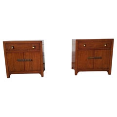 Vintage Pair of Mid-Century Walnut Asian Nightstands