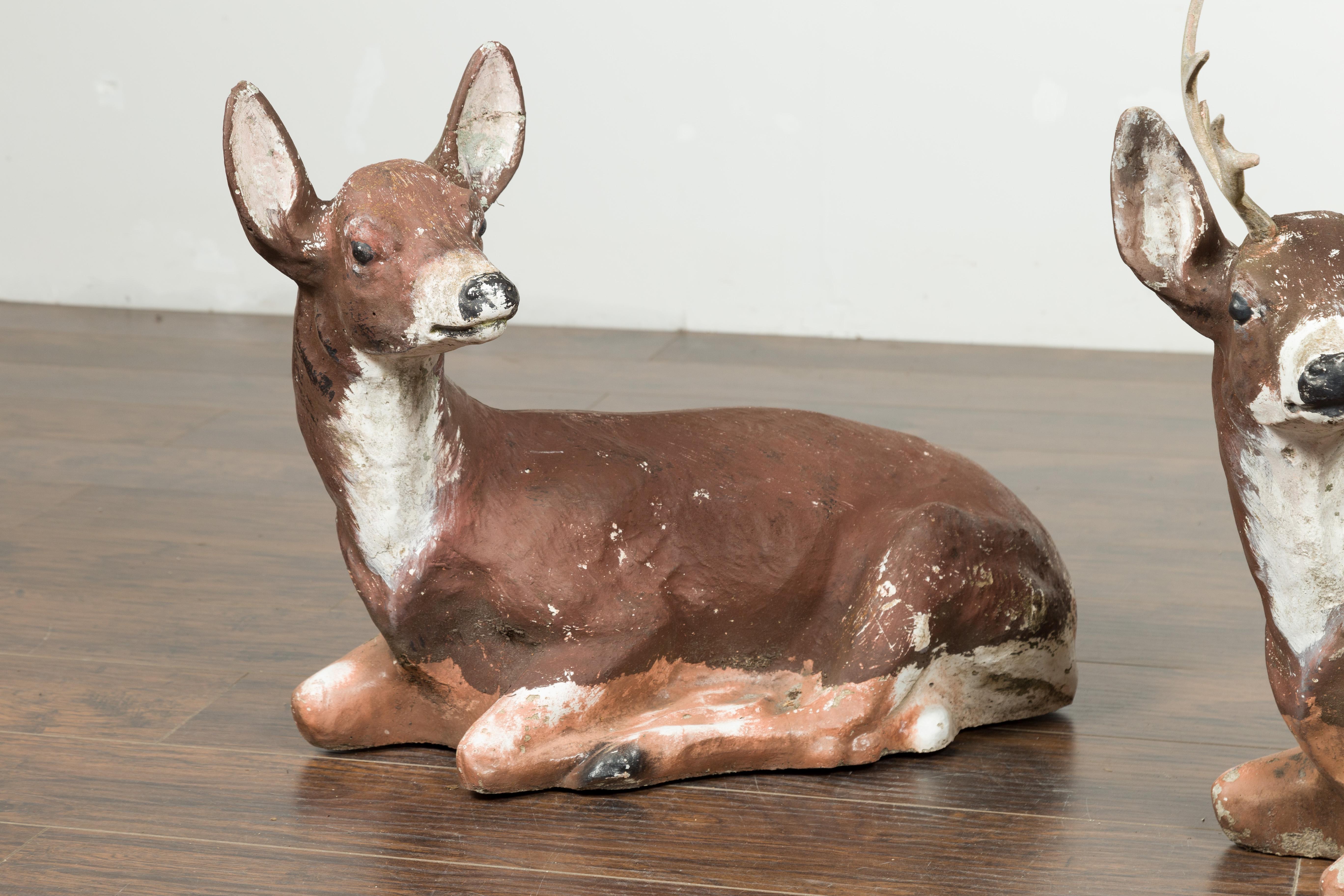 vintage concrete deer statues
