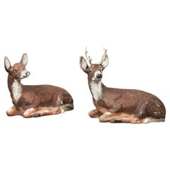 Vintage Pair of Midcentury American Deer Sculptures with Weathered Patina