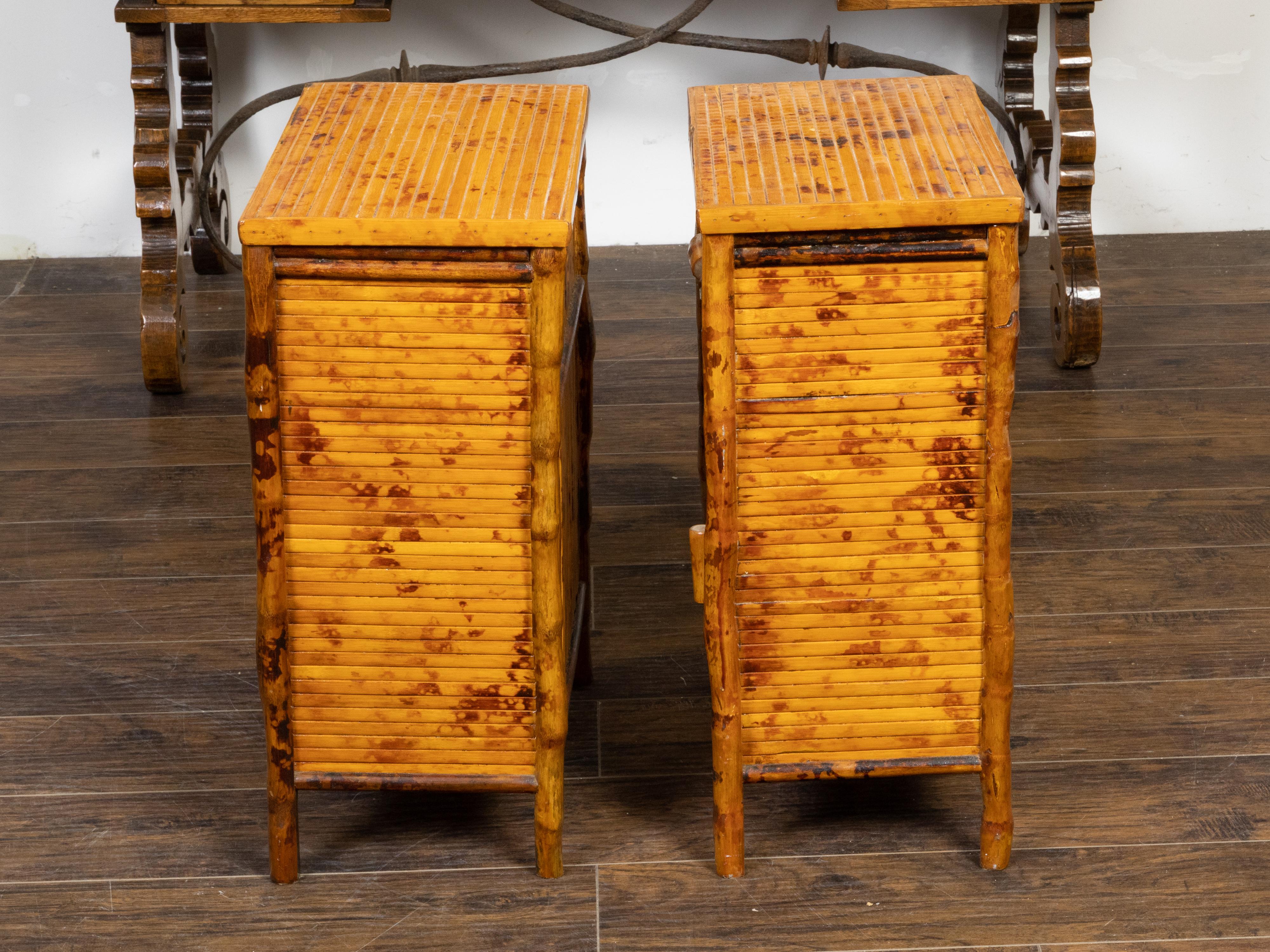 Vintage Pair of Mid-Century English Bamboo Bedside Cabinets with Doors For Sale 1