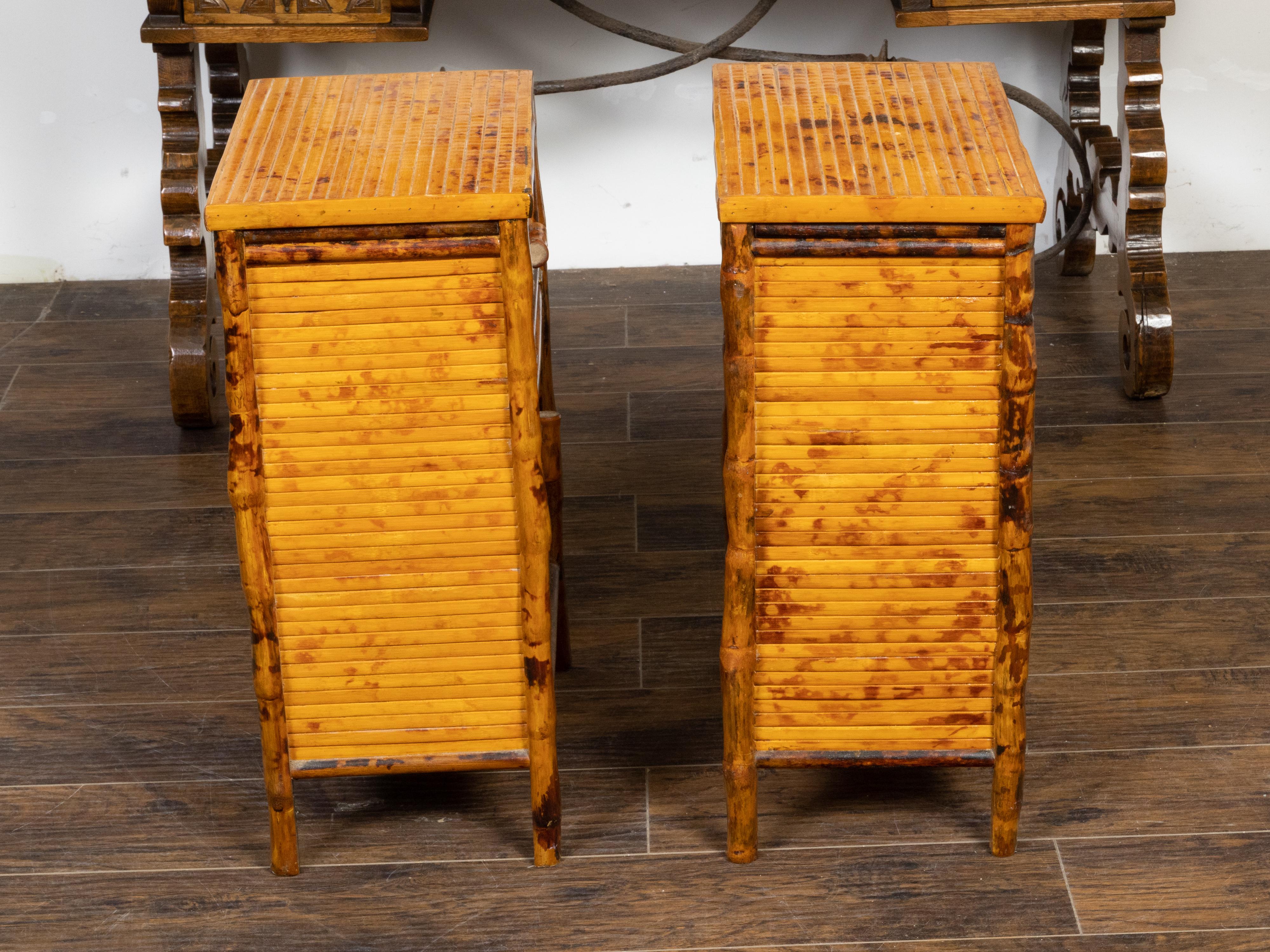 Vintage Pair of Mid-Century English Bamboo Bedside Cabinets with Doors For Sale 3