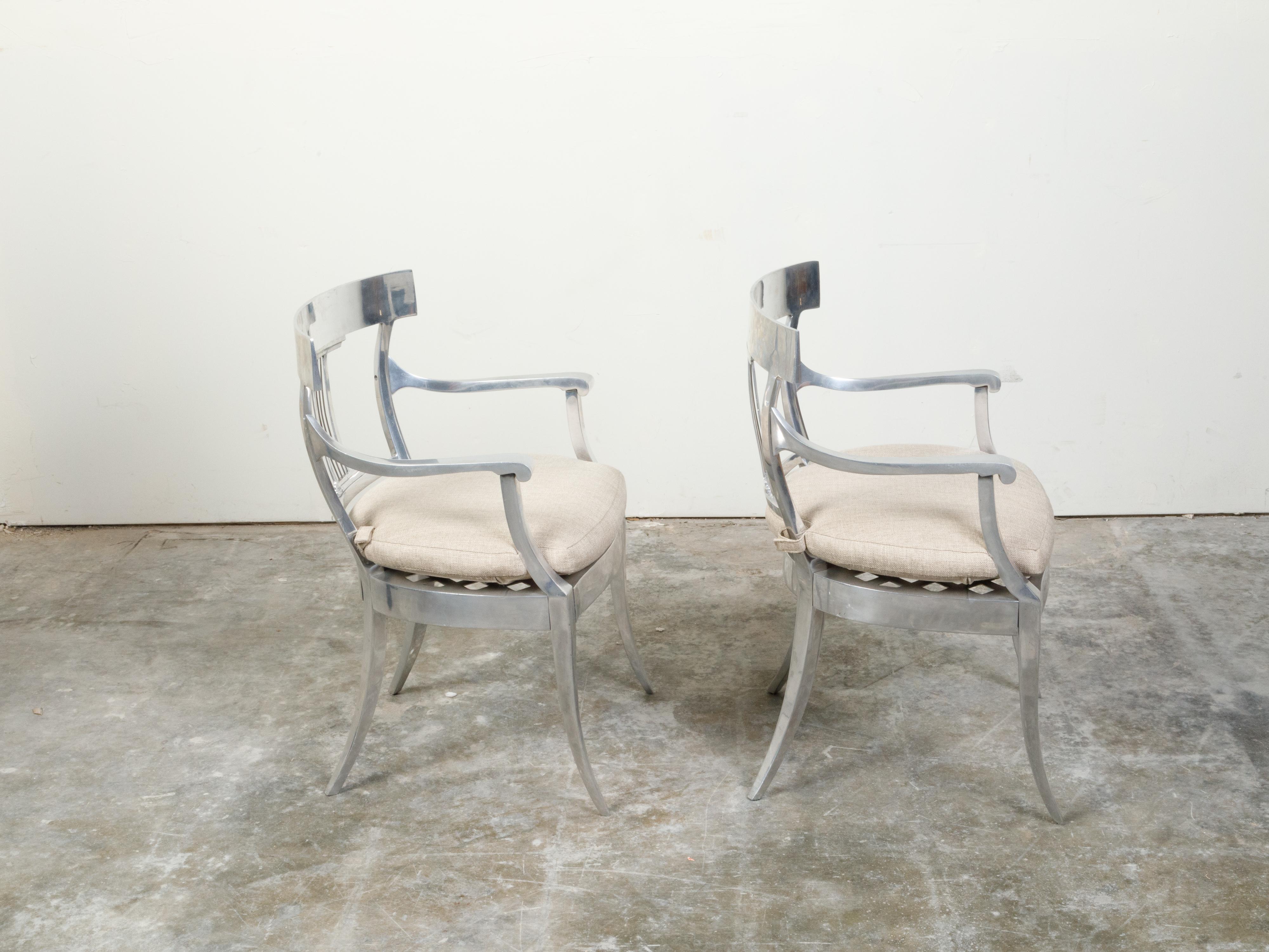 Vintage Pair of Mid-Century Steel Armchairs with Custom Cushion and Saber Legs In Good Condition For Sale In Atlanta, GA
