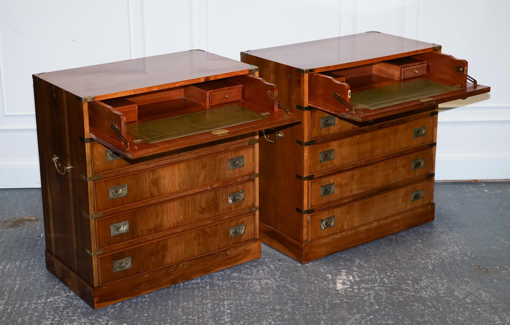 Hand-Crafted VINTAGE PAIR OF MILITARY CAMPAIGN SECRETARY CHEST OF DRAWERS WiTH BRASS HANDLES