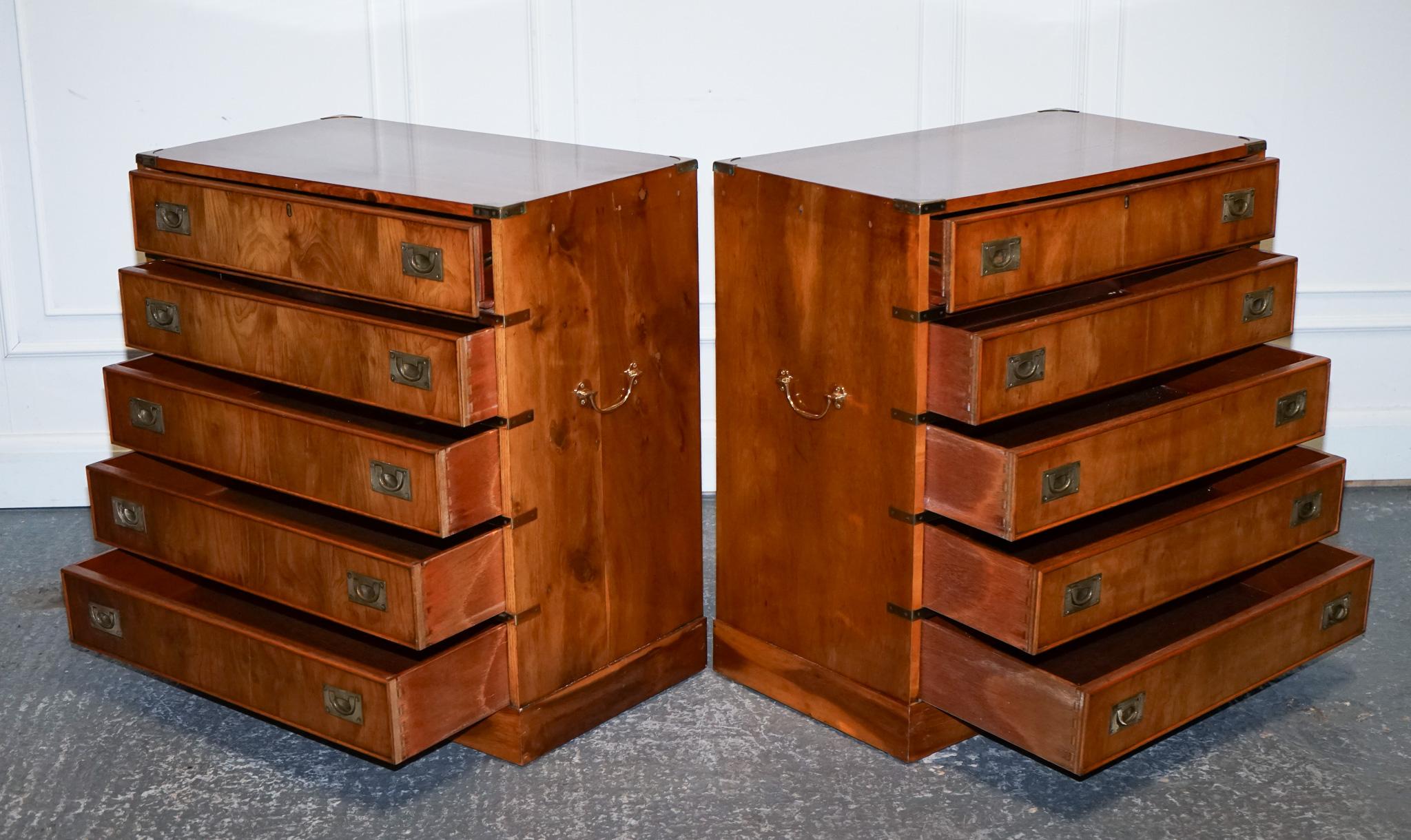 20th Century VINTAGE PAIR OF MILITARY CAMPAIGN SECRETARY CHEST OF DRAWERS WiTH BRASS HANDLES