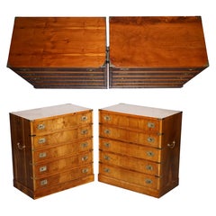 VINTAGE PAIR OF MILITARY CAMPAIGN SECRETARY CHEST OF DRAWERS WiTH BRASS HANDLES