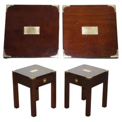 VINTAGE PAIR OF MILITARY CAMPAIGN SIDE LAMP TABLES WiTH ONE DRAWER
