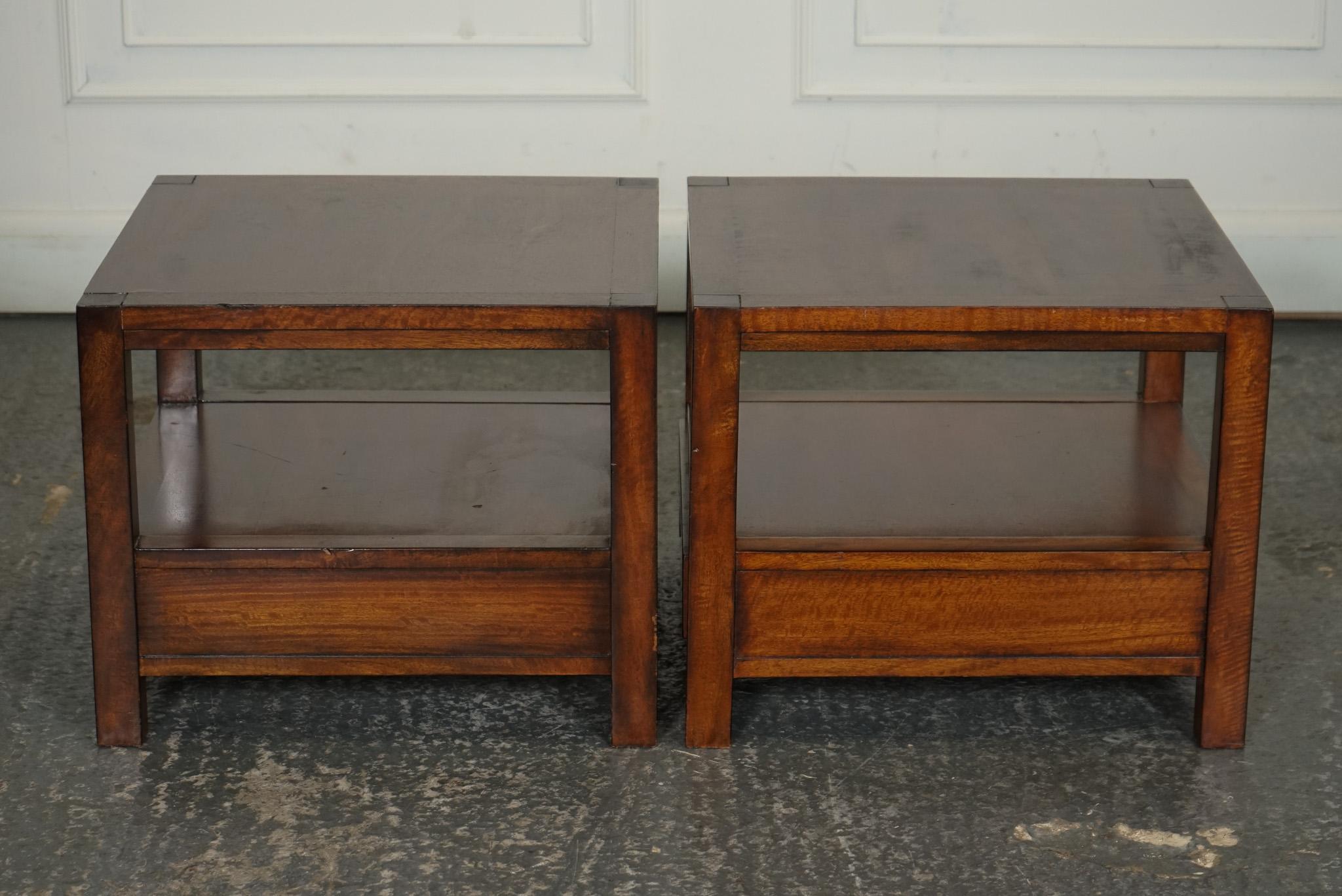 VINTAGE PAIR OF MILITARY CAMPAIGN TWO TIER BEDSIDE SiDE END TABLES 6