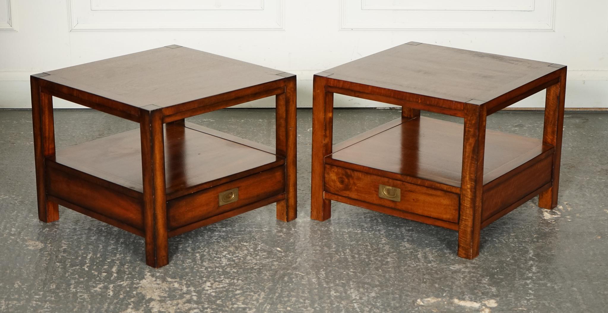 
We are delighted to offer for sale this Lovely Pair of Vintage Military Campaign Bedside Tables or End Tables. 

A very well-made and solid pair, there is some cosmetic wear due to its vintage age, on one of the tables there is a bit of bubbles