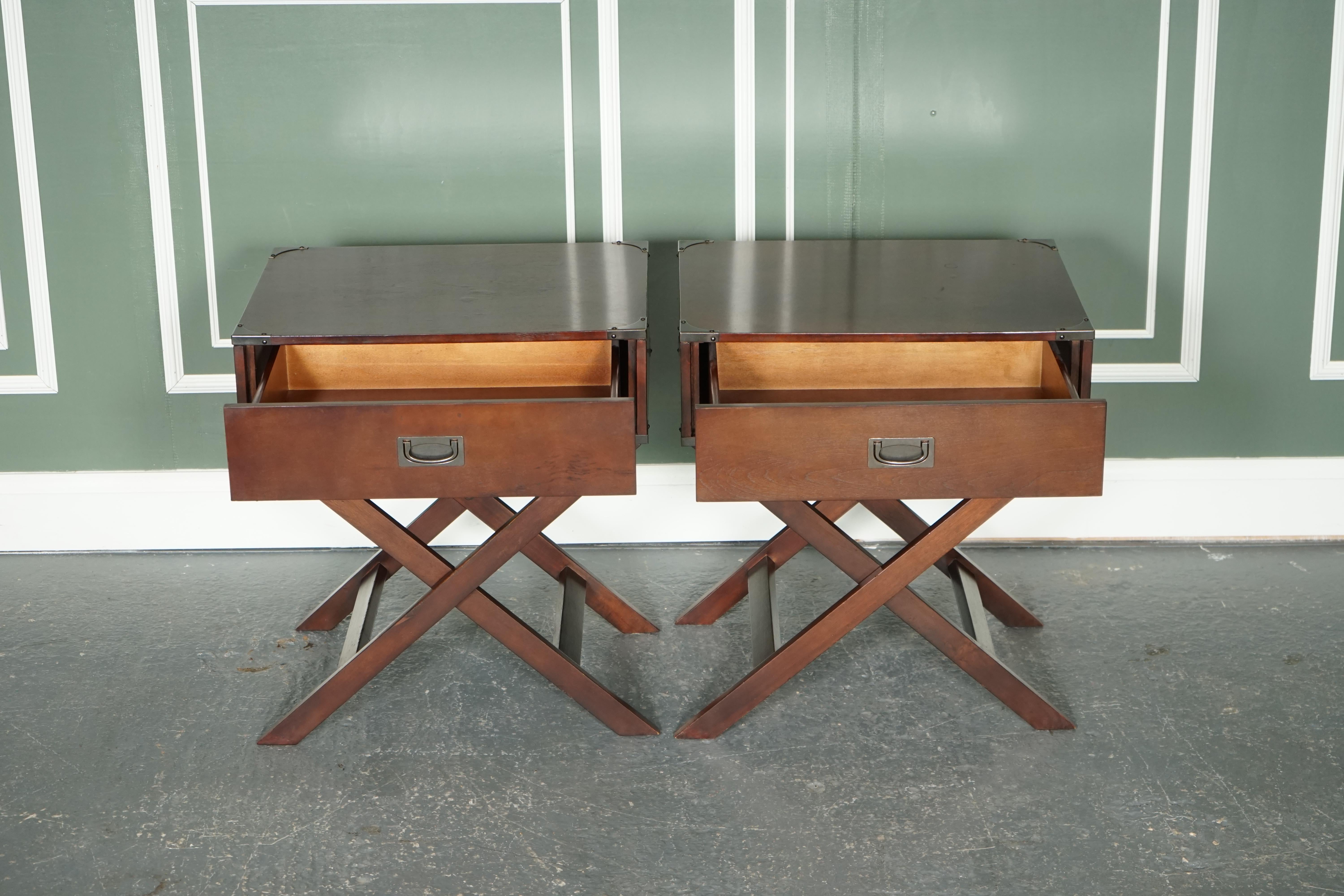 Hand-Crafted Vintage Pair of Military Campaign x Framed Bed Side End Tables